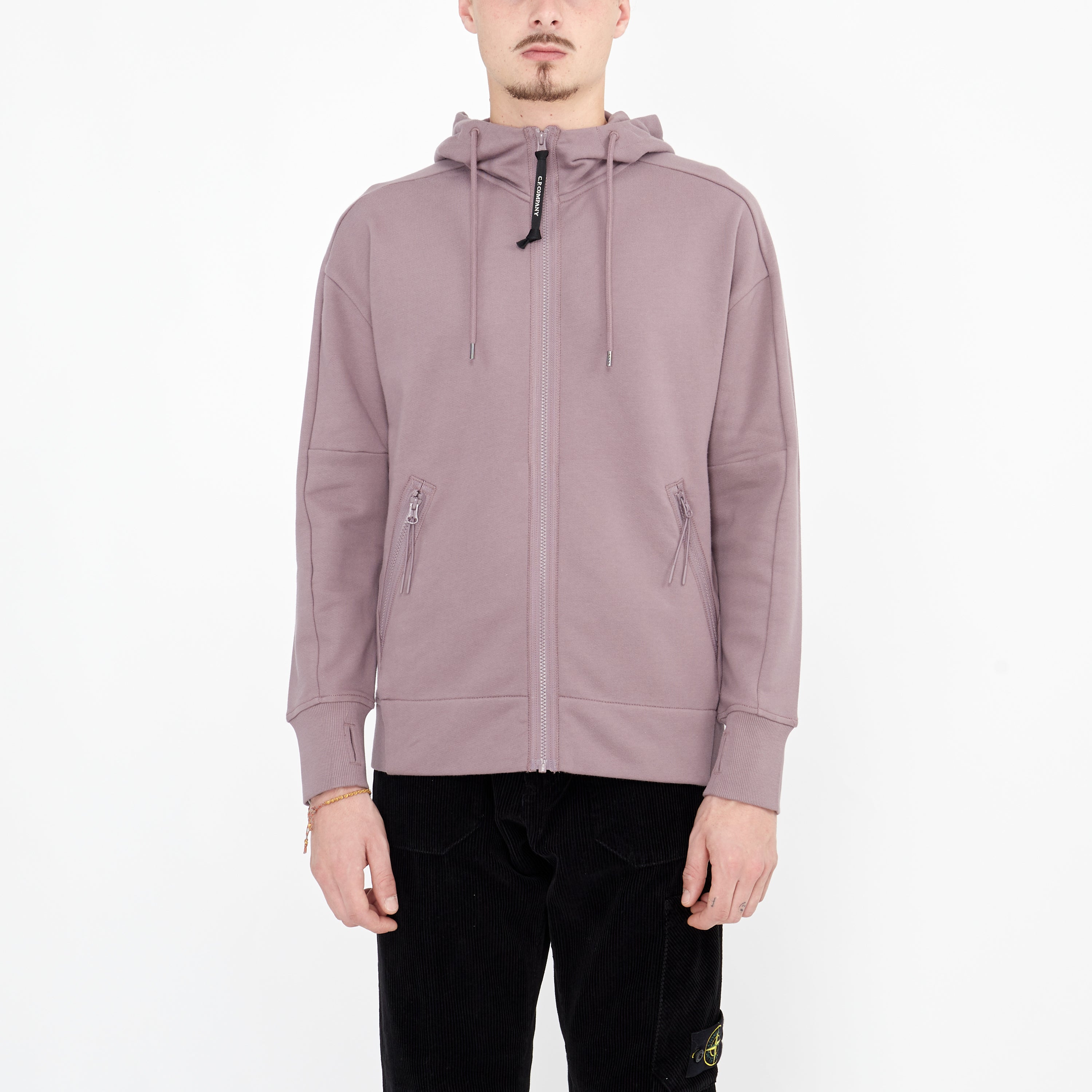 Sweatshirt zippé C.P. Company Diagonal Goggle à capuche Purple Dove