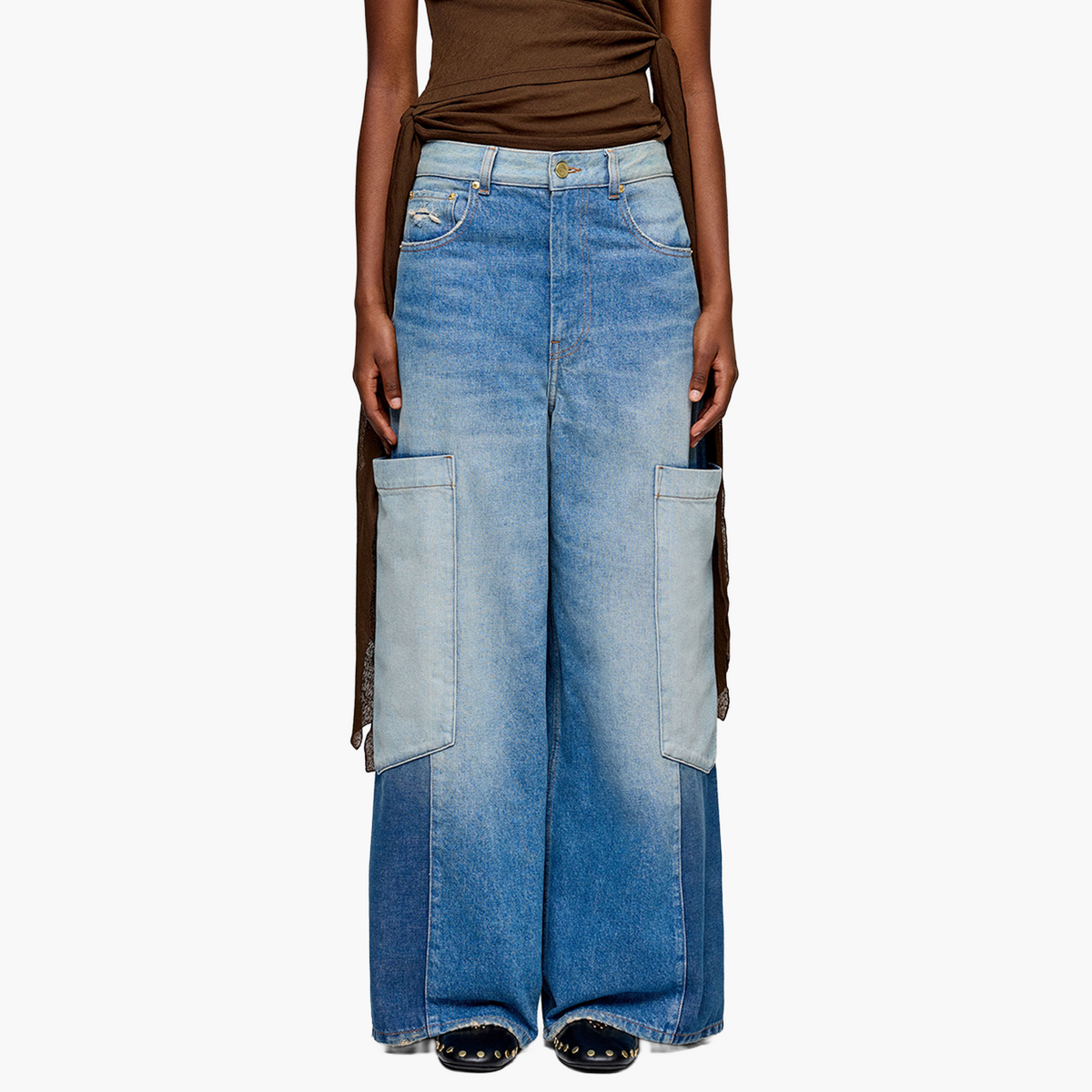 Jean Baggy Large en Denim Patchwork