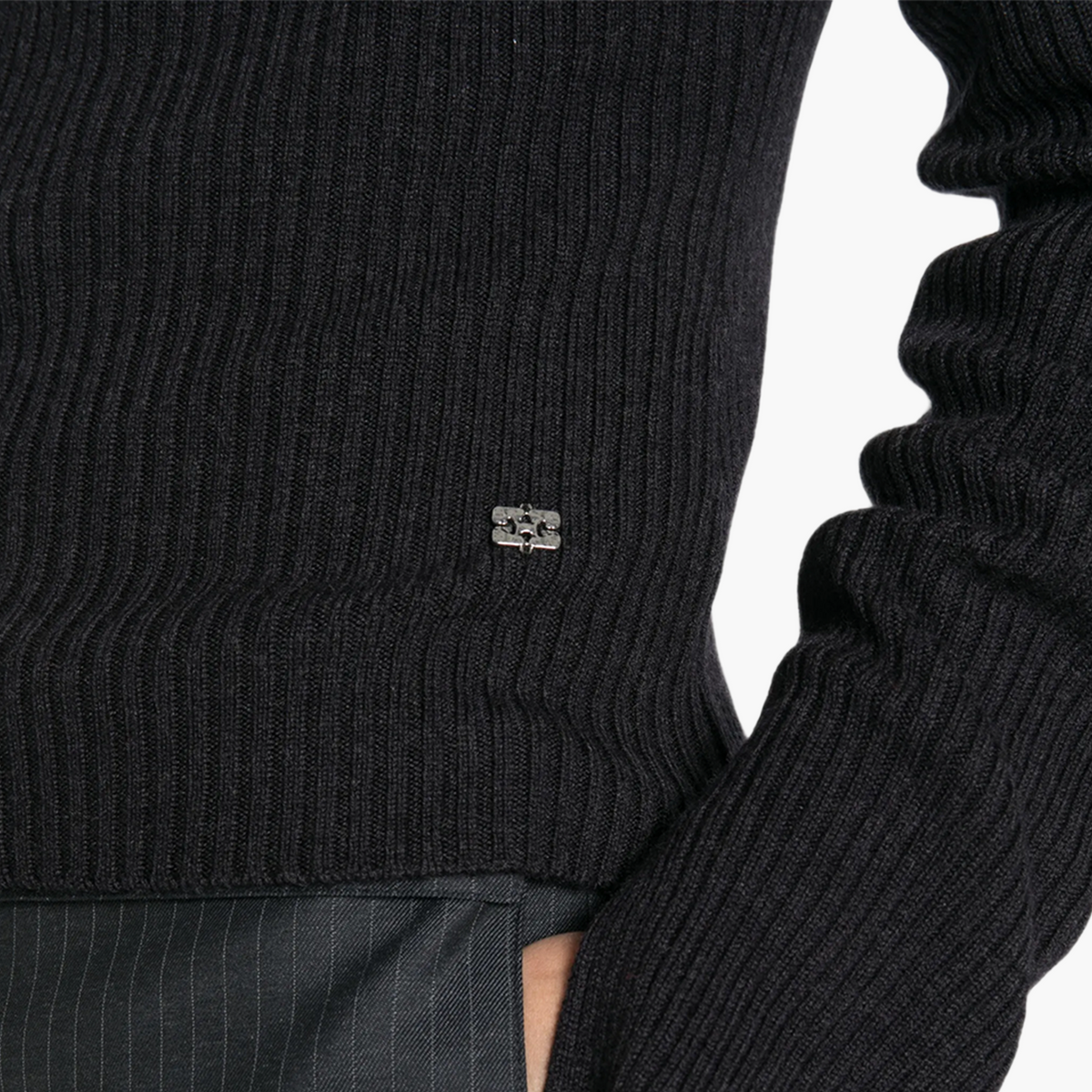 Pull Côtelé à Col Roulé Merino