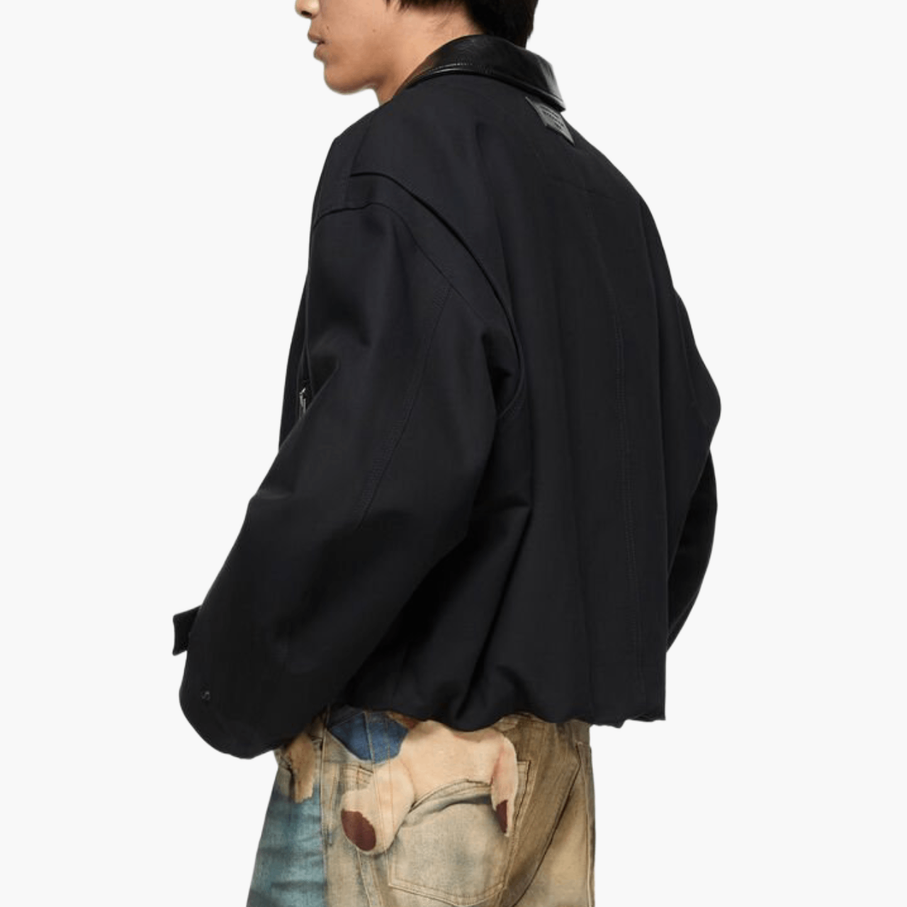 Bomber twill satin de coton col cuir