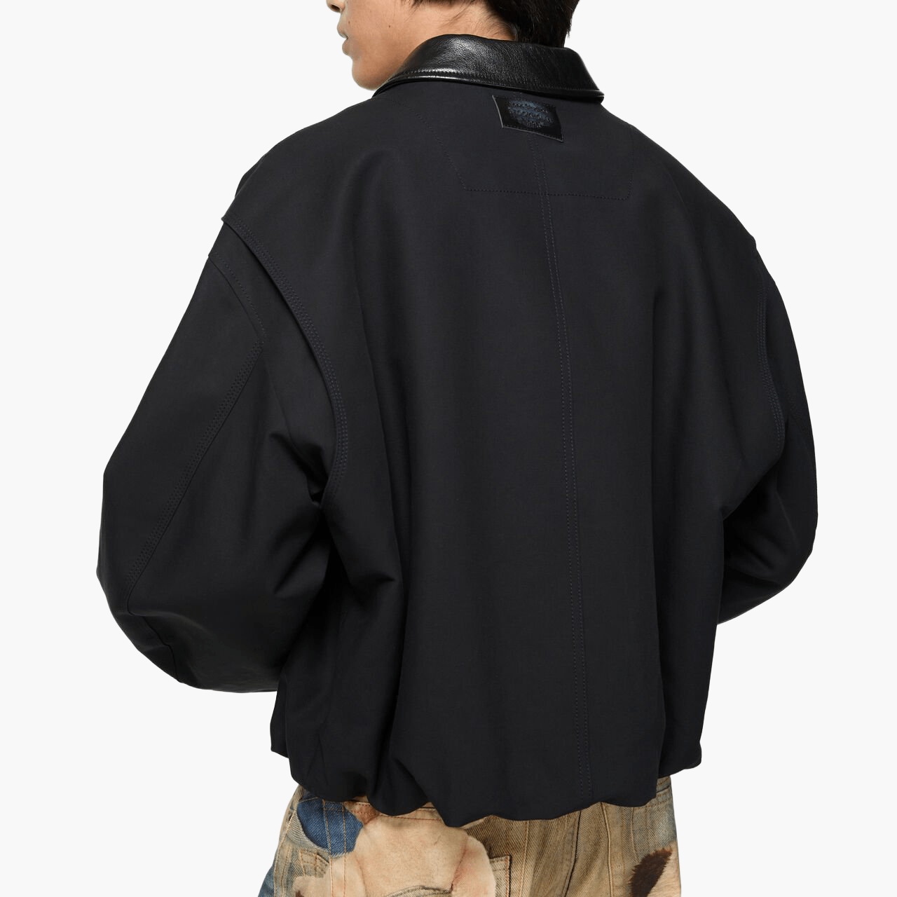 Bomber twill satin de coton col cuir