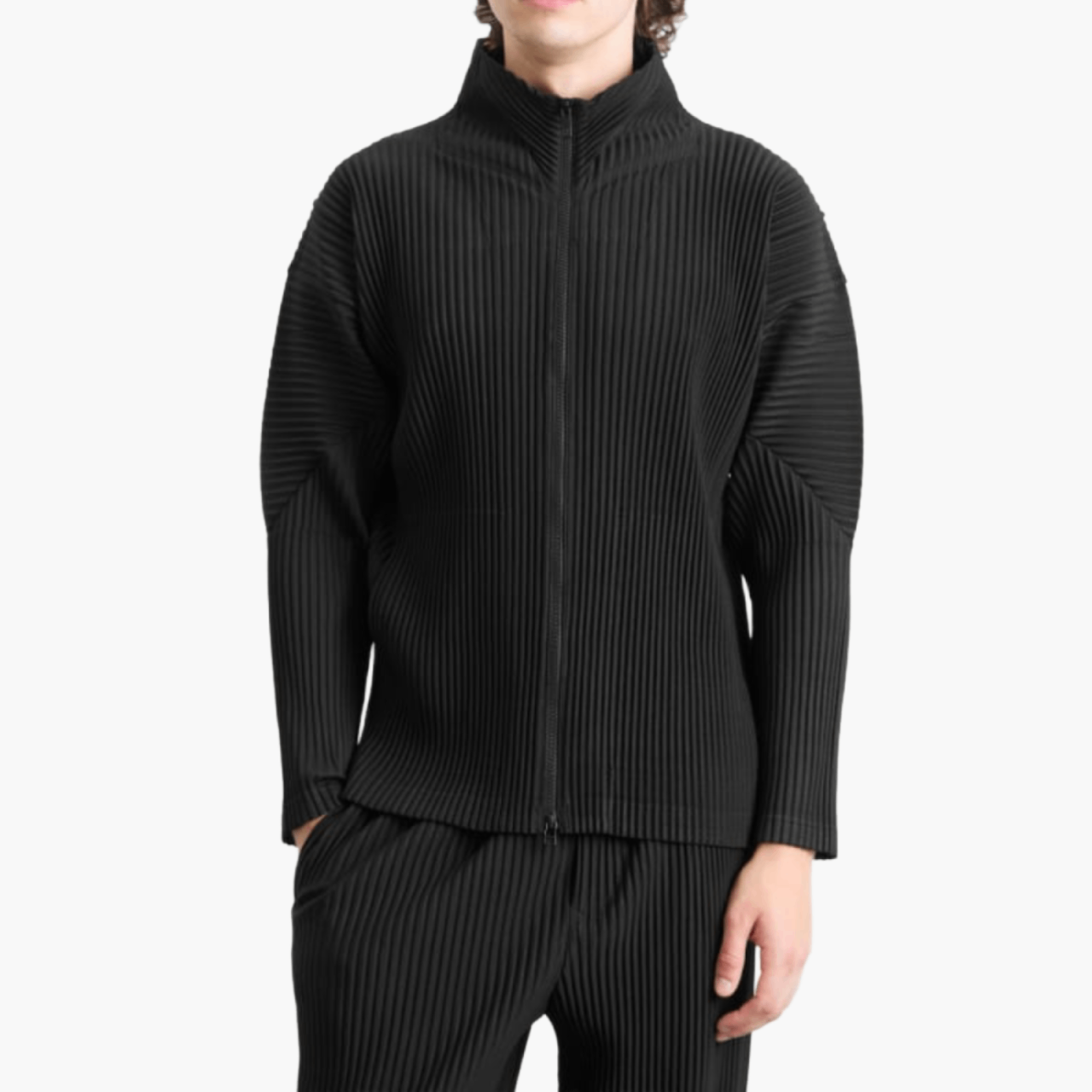 Cardigan Zippé Homme Plissé Noir