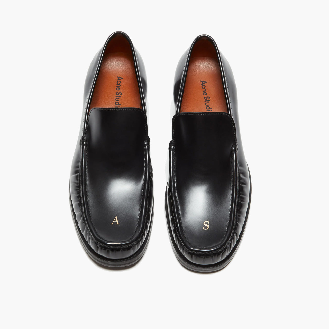 Acne Studios Black Leather Loafers with Initials