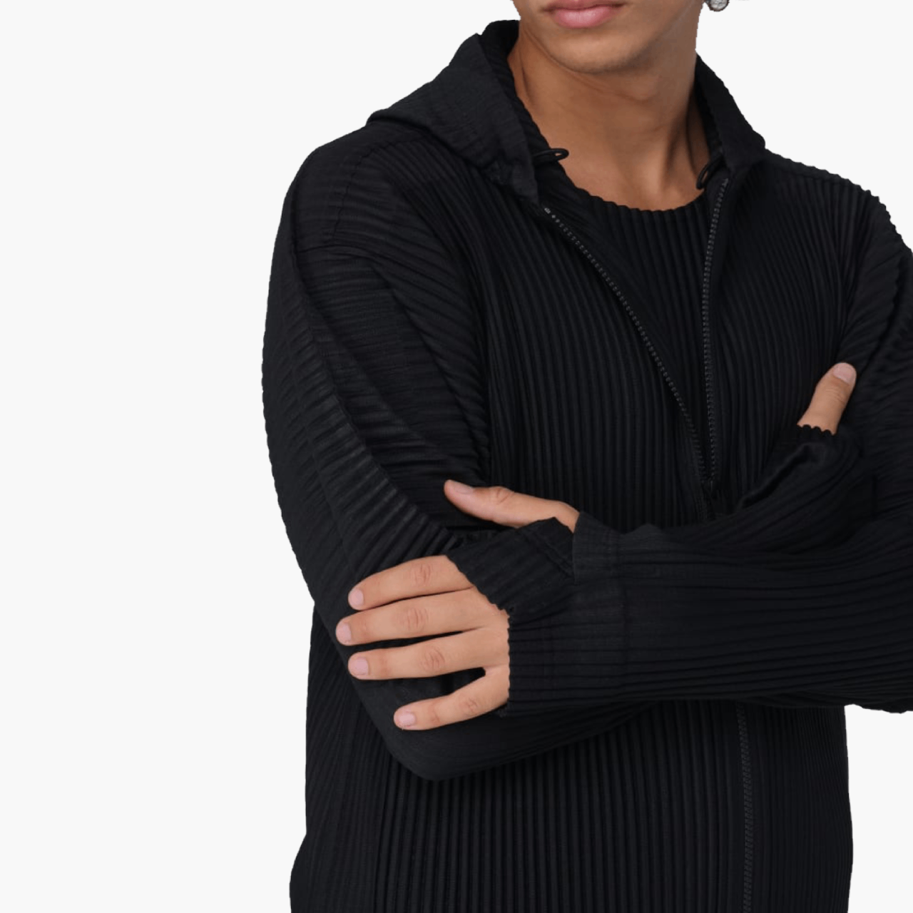 Hoodie Homme Plissé Noir