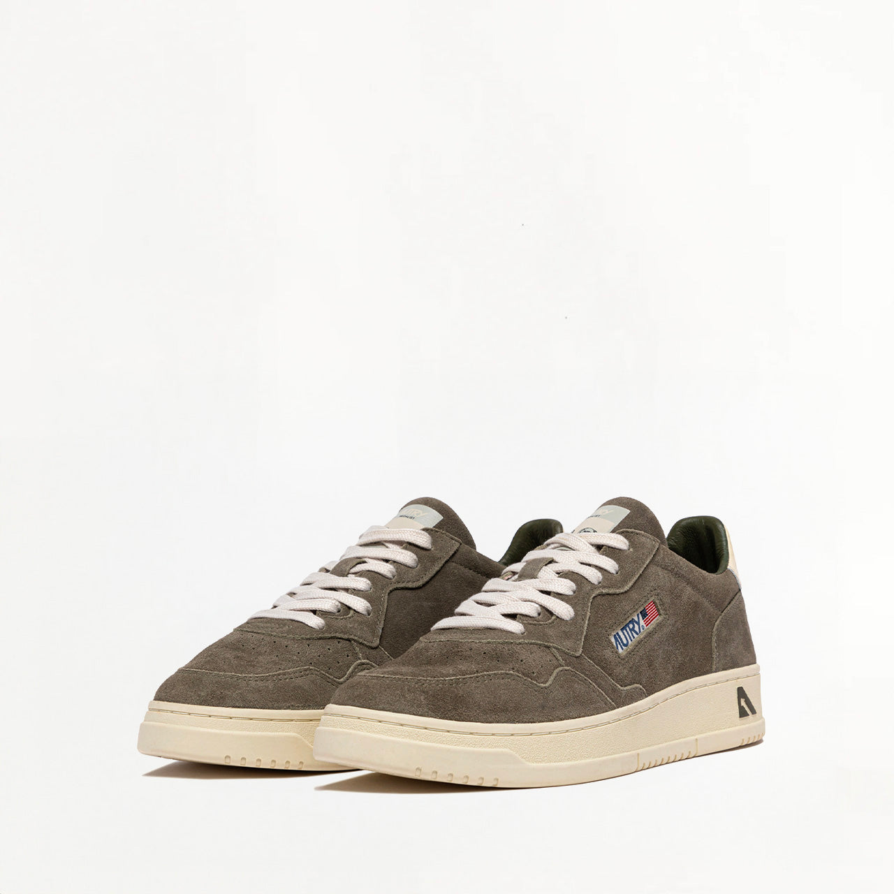 Sneakers Autry Medalist Low en Daim Gris Sombre et Cuir Beige