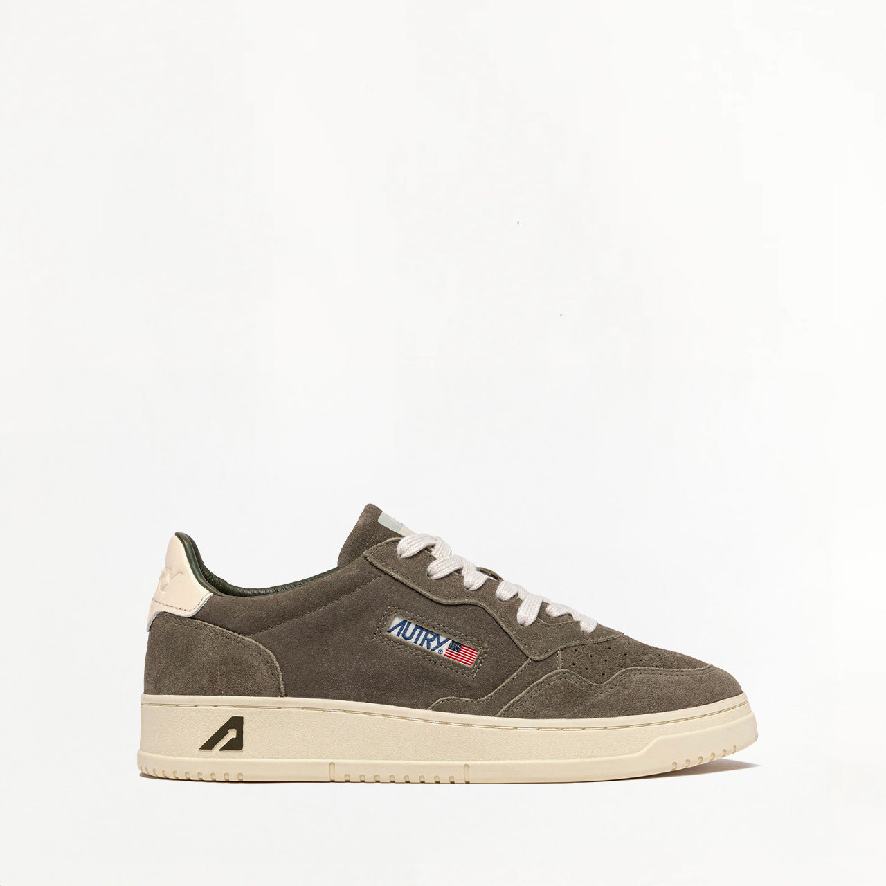 Sneakers Autry Medalist Low en Daim Gris Sombre et Cuir Beige