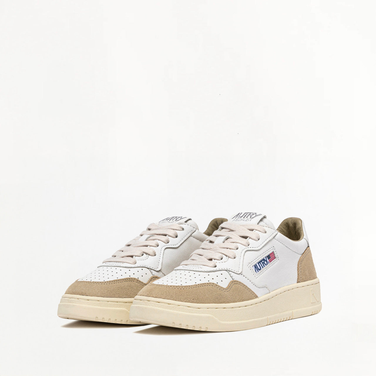 Sneakers Autry Medalist Low en Cuir et Daim Blanc et Beige