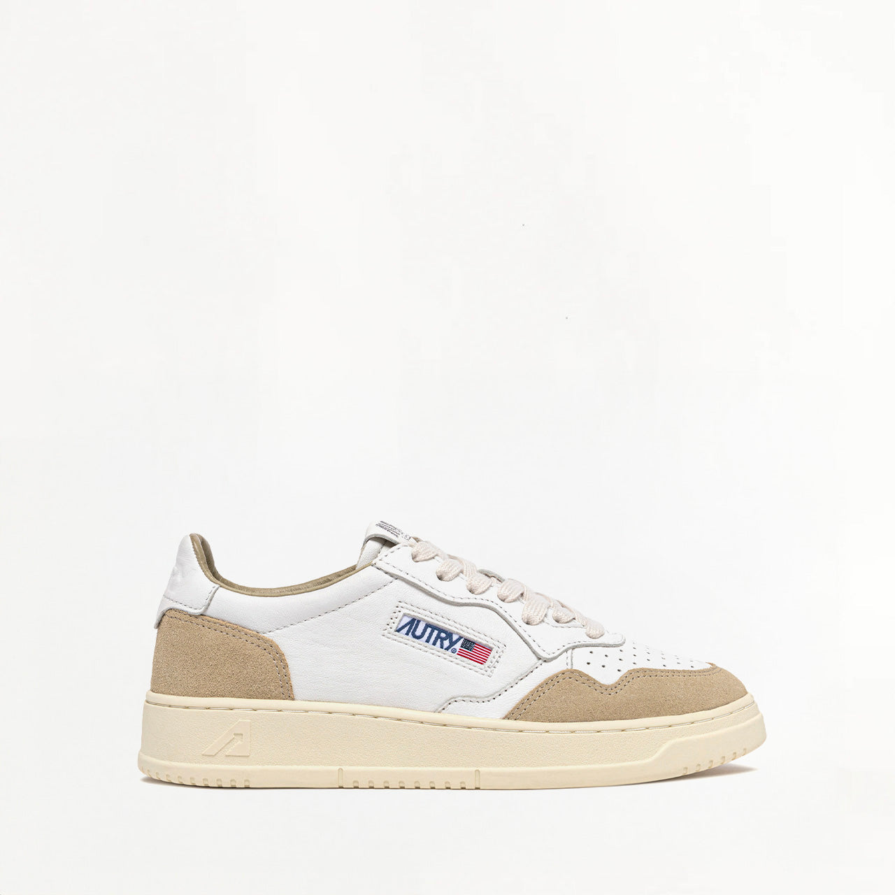 Sneakers Autry Medalist Low en Cuir et Daim Blanc et Beige