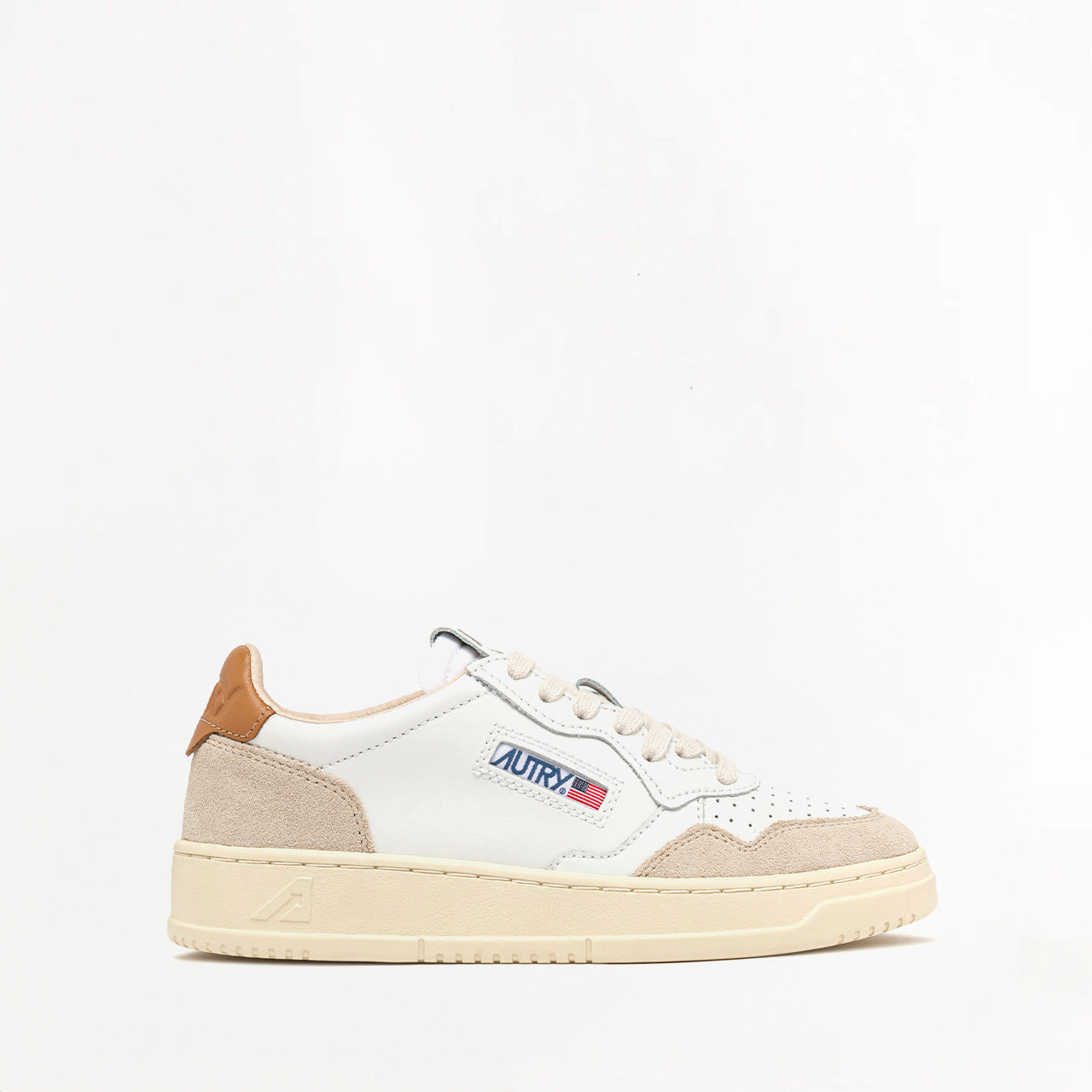 Sneakers Autry Medalist Low en Cuir et Daim Blanc et Orange