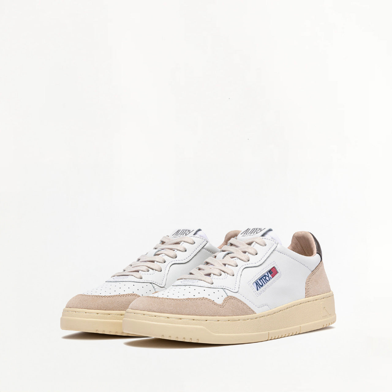 Sneakers Autry Medalist Low en Cuir et Daim Blanc et Marron
