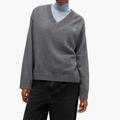 Ganni V Wool Sweater Charcoal Gray