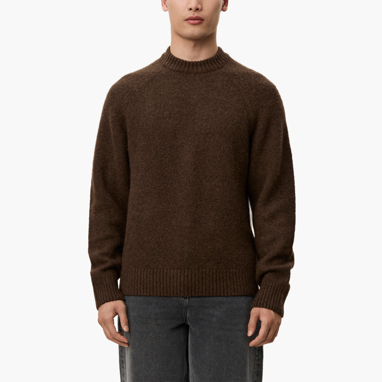 Pull col rond laine–alpaga Slate Brown