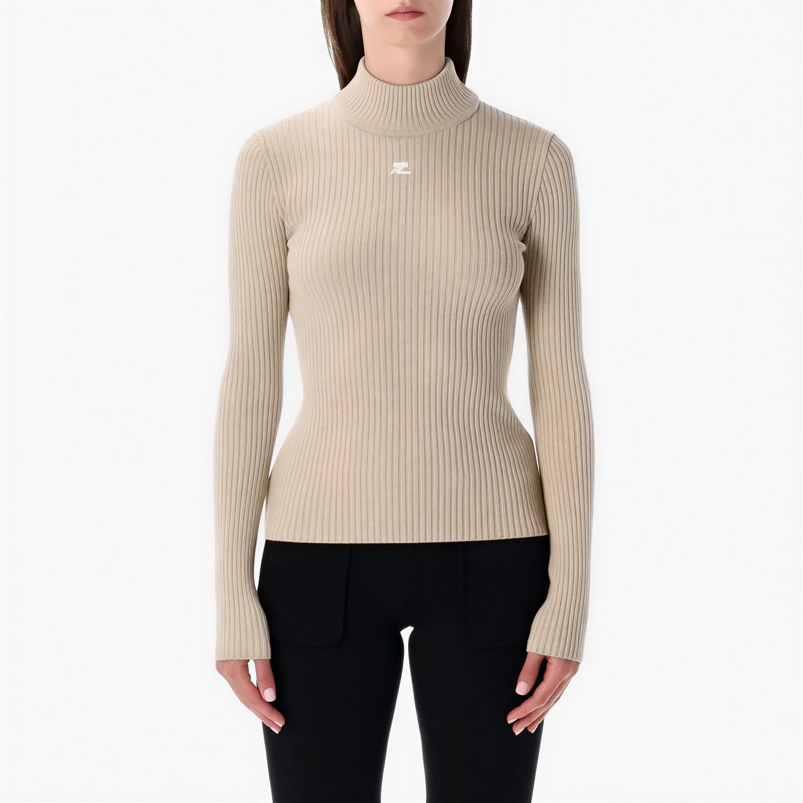 AC logo ribbed turtleneck reissue sweater — Cappuccino