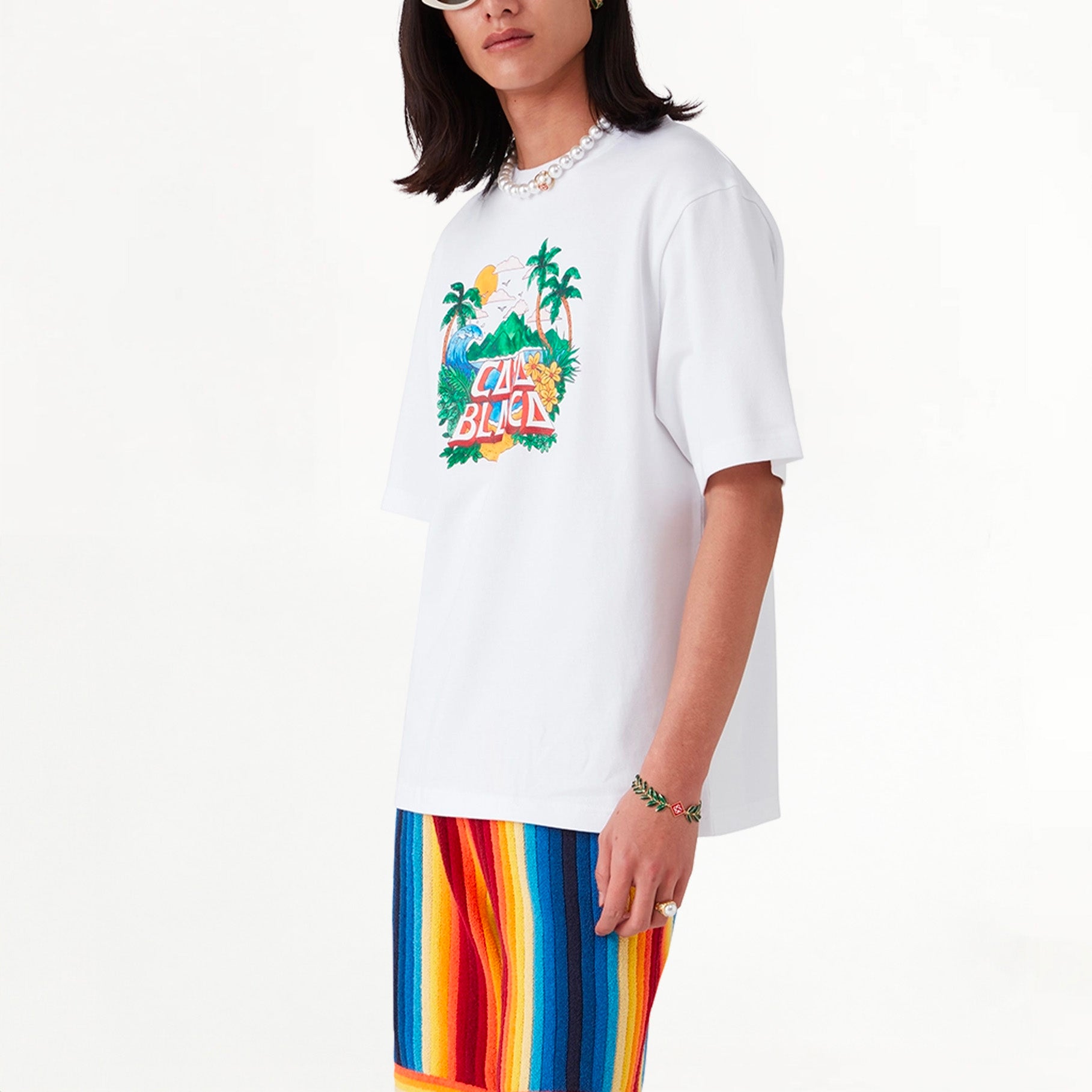 T-shirt Casablanca Casa Beach Wave Blanc