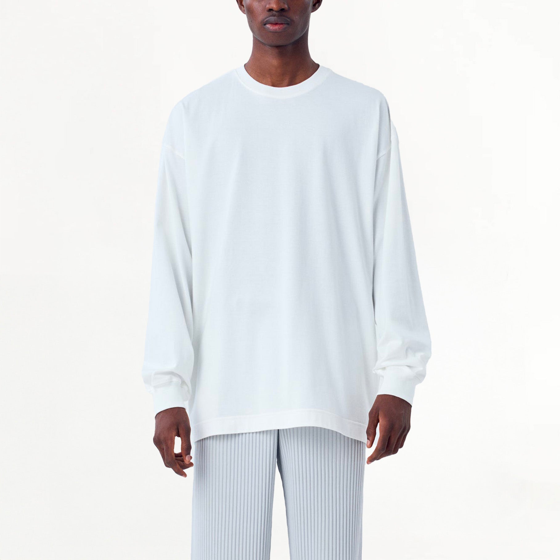 T-shirt Manches Longues Homme Plissé Issey Miyake Invitation Blanc