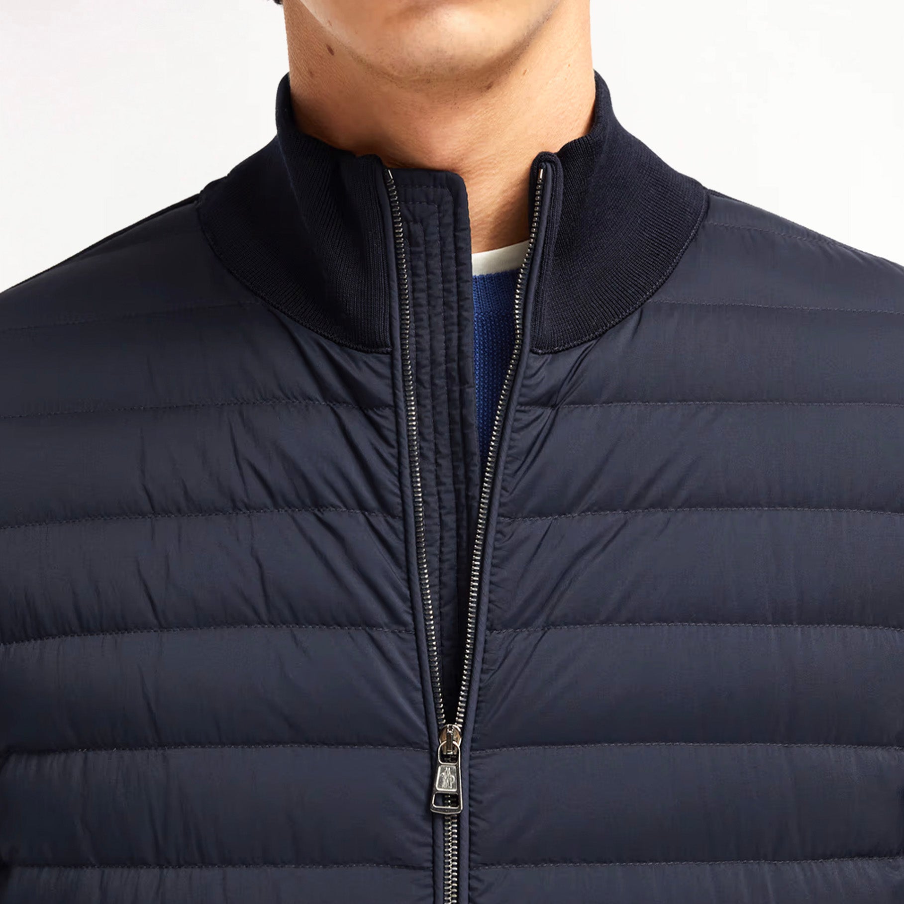 Cardigan Moncler Bi-Matière Matelassé Bleu Marine