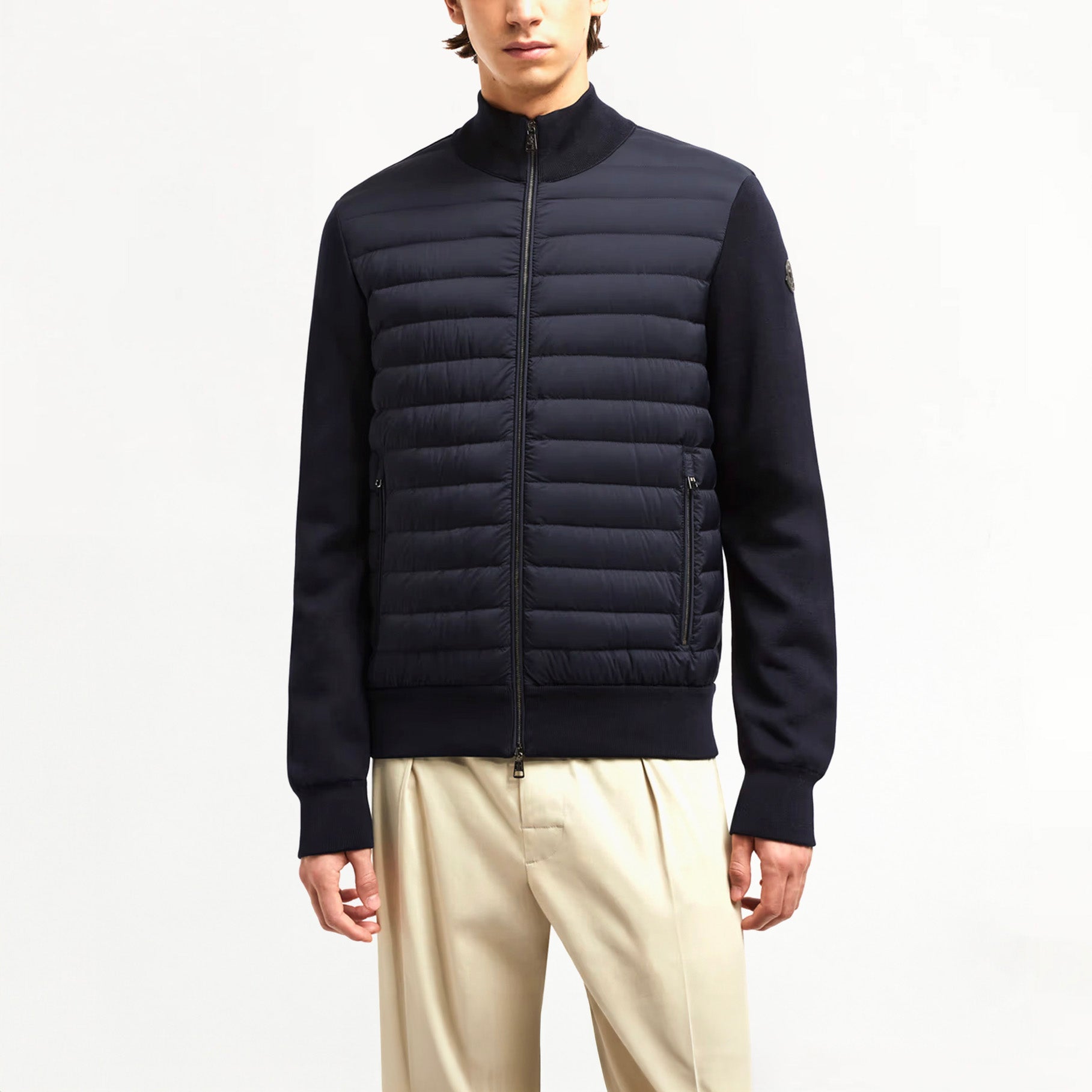 Cardigan Moncler Bi-Matière Matelassé Bleu Marine