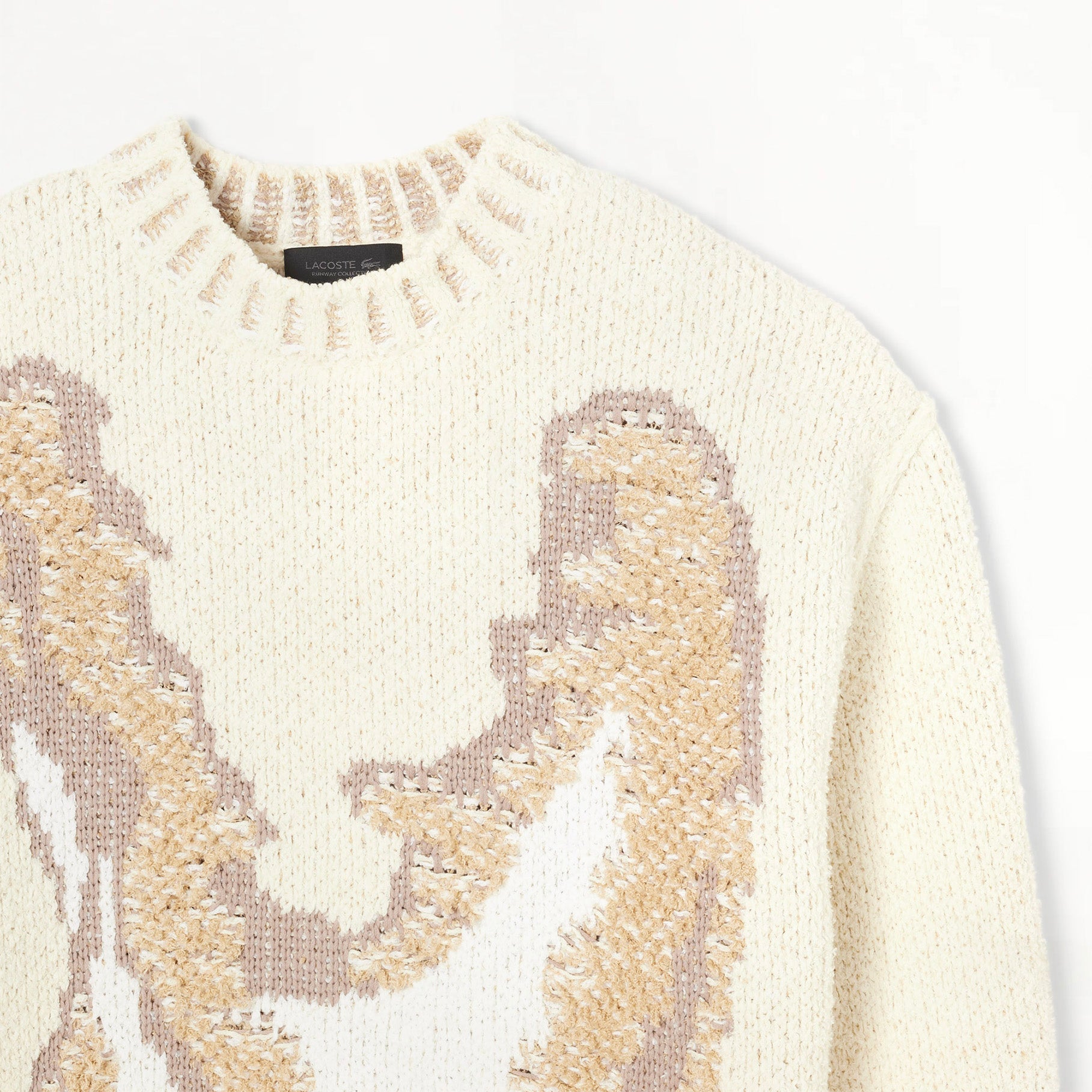 Pull Homme Lacoste Défilé Jacquard Crocodile Écru