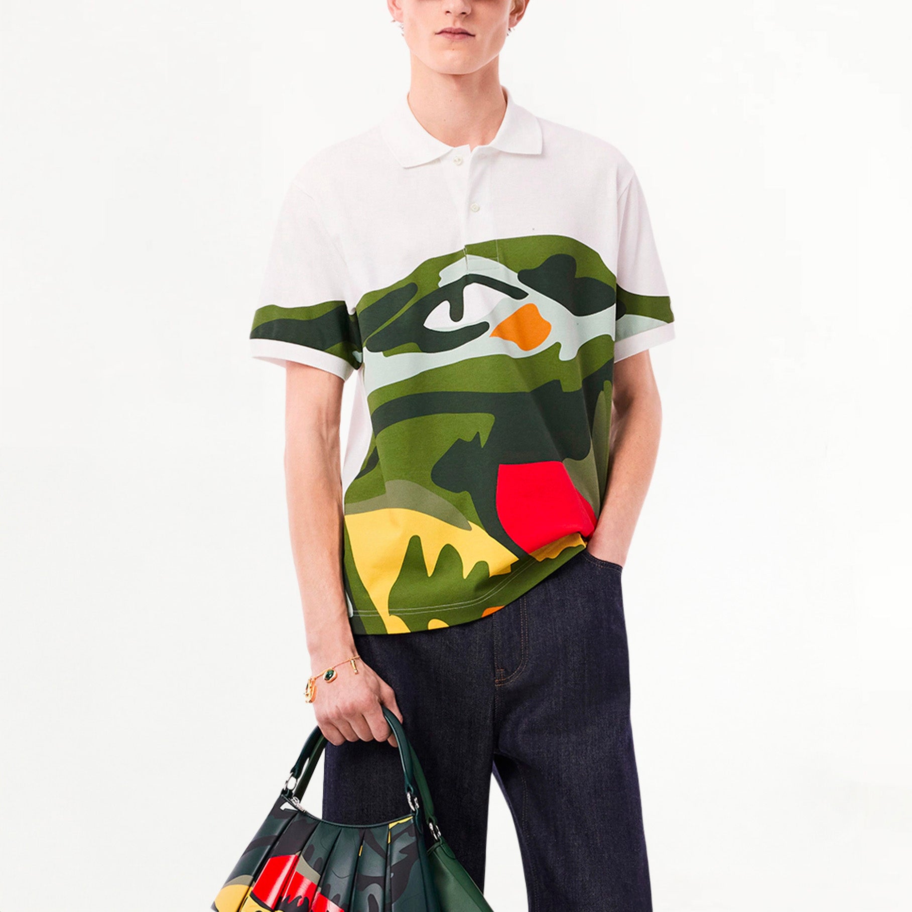 Polo Homme Lacoste Défilé Crocodile Blanc/Vert