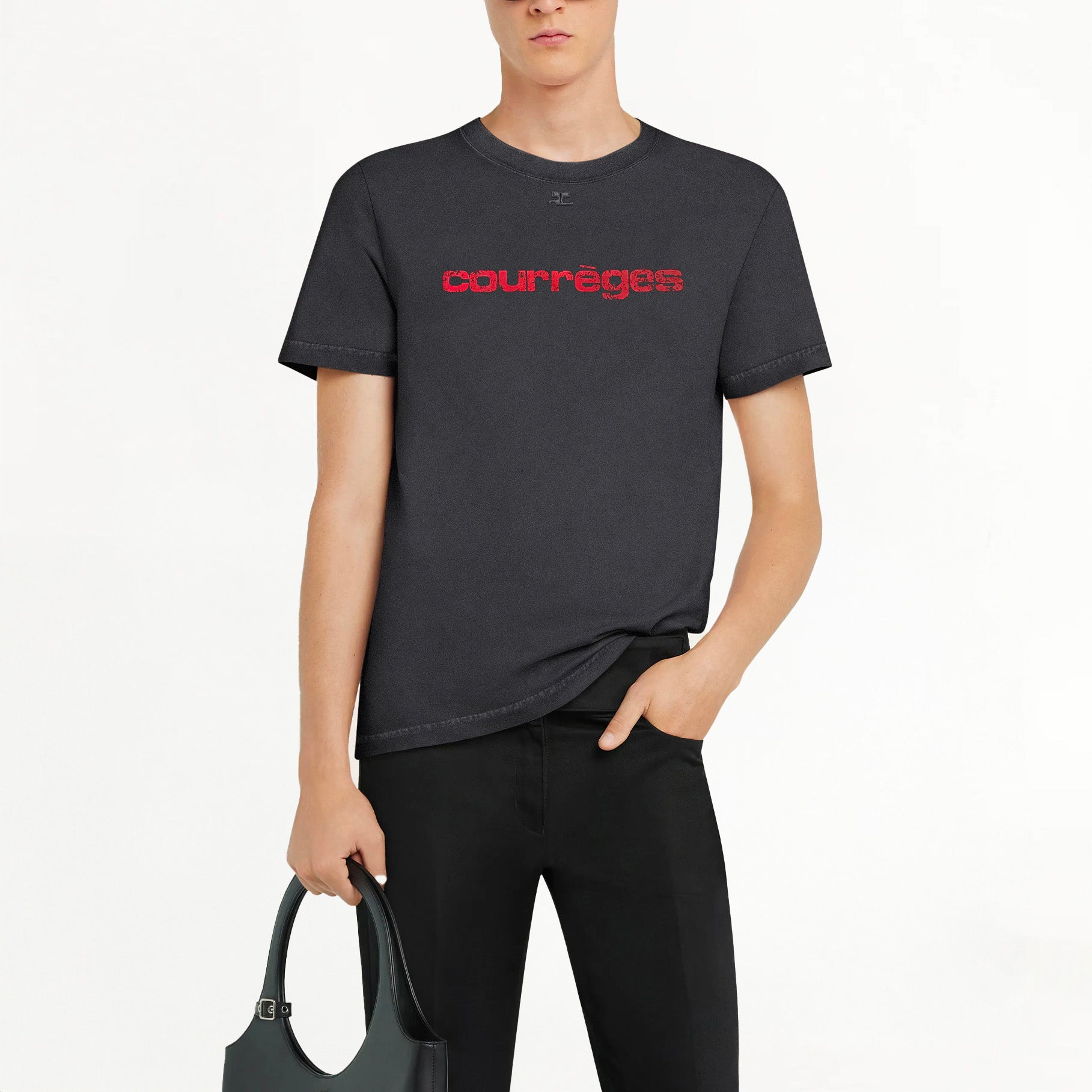 T-shirt Homme Courrèges AC Logo Rouge Stone Noir