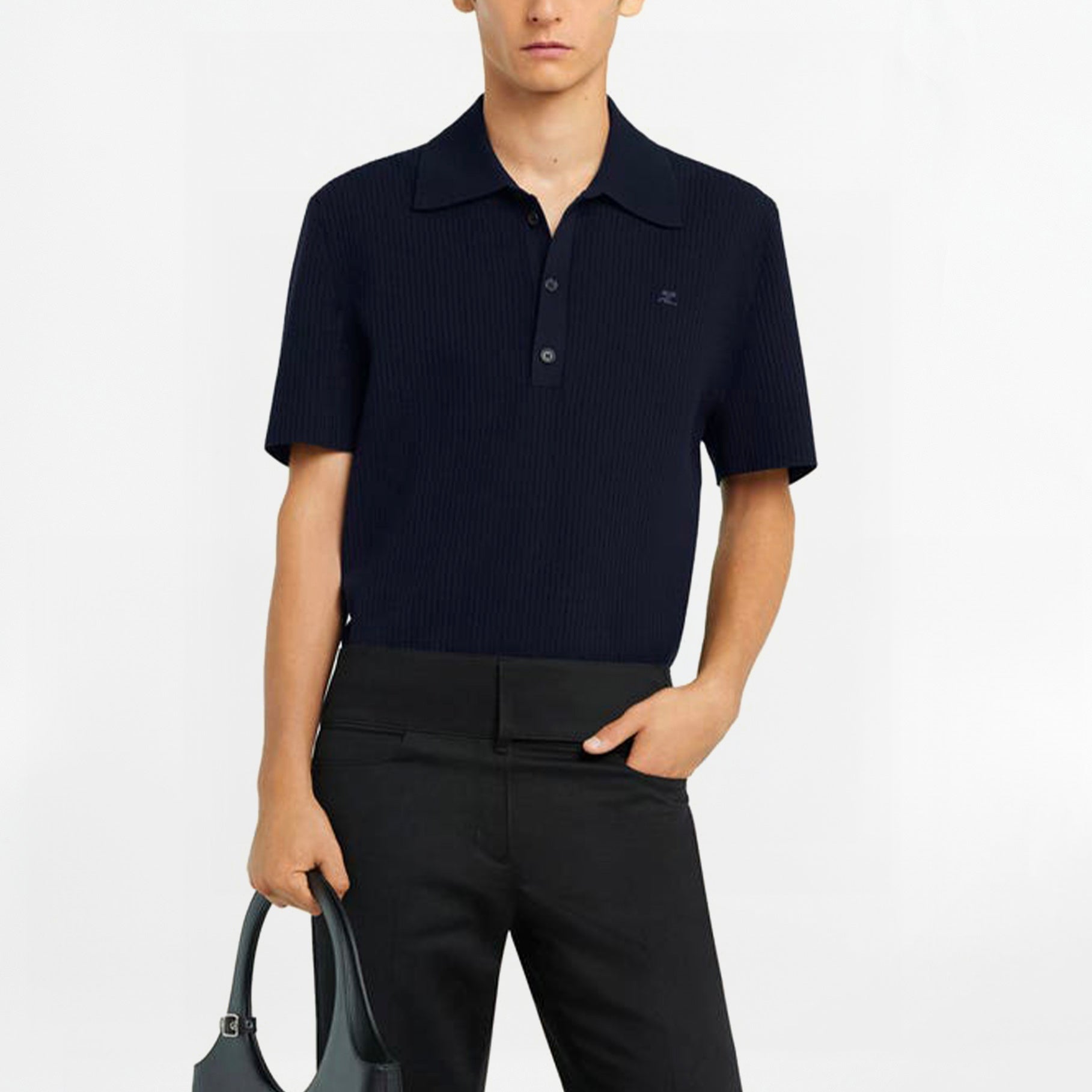 Polo maille côtelée Courrèges AC Logo Navy