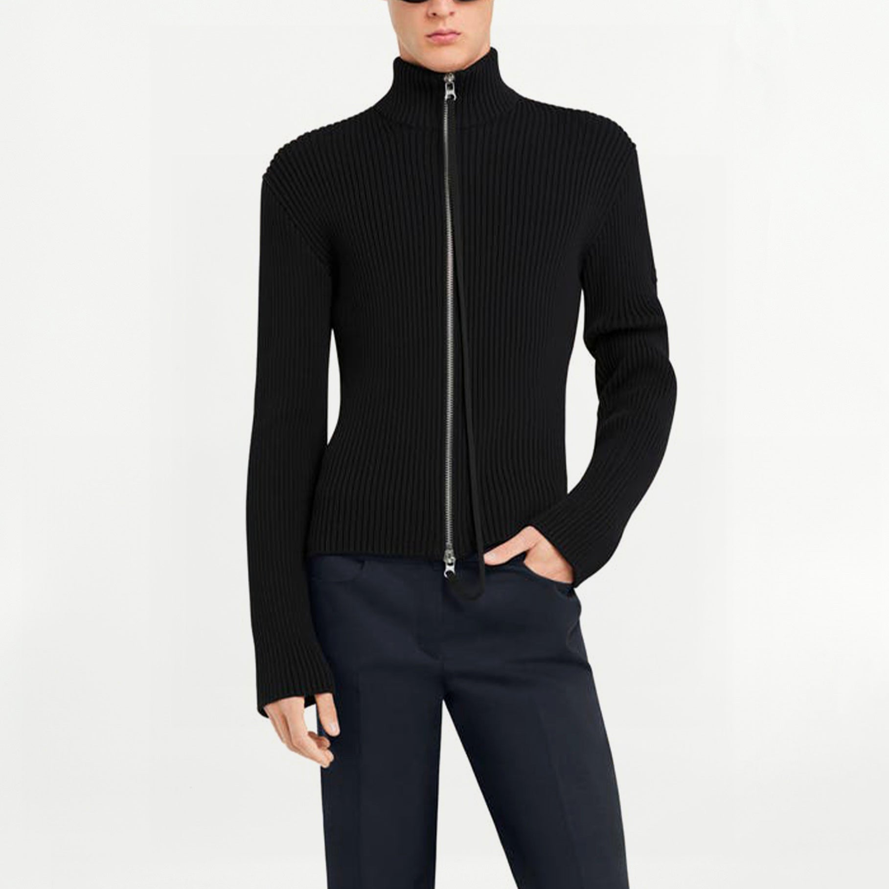 Cardigan zippé côtelé Courrèges Noir
