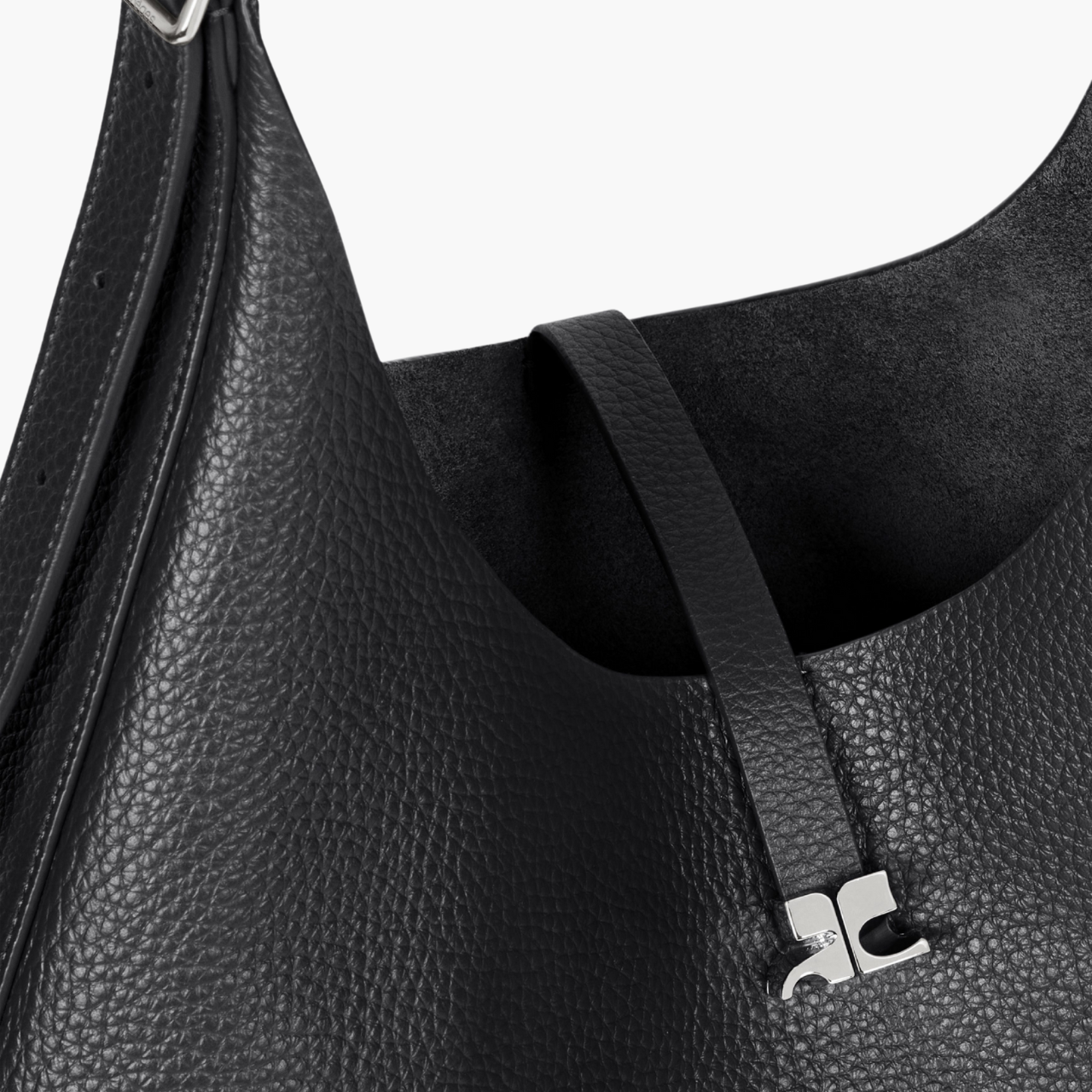 grained leather hobo bag with AC jewel