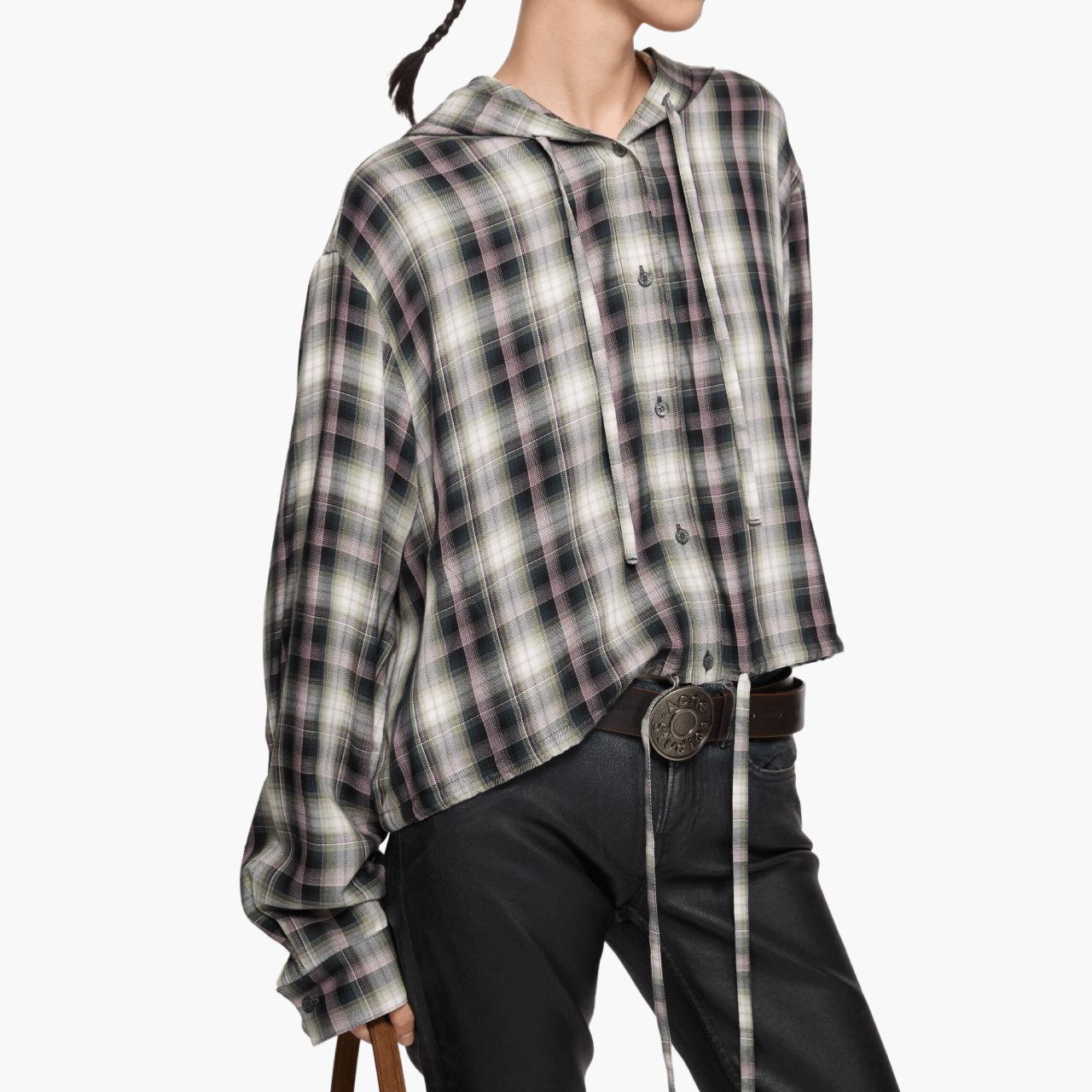 Surchemise à capuche à carreaux noir/vert