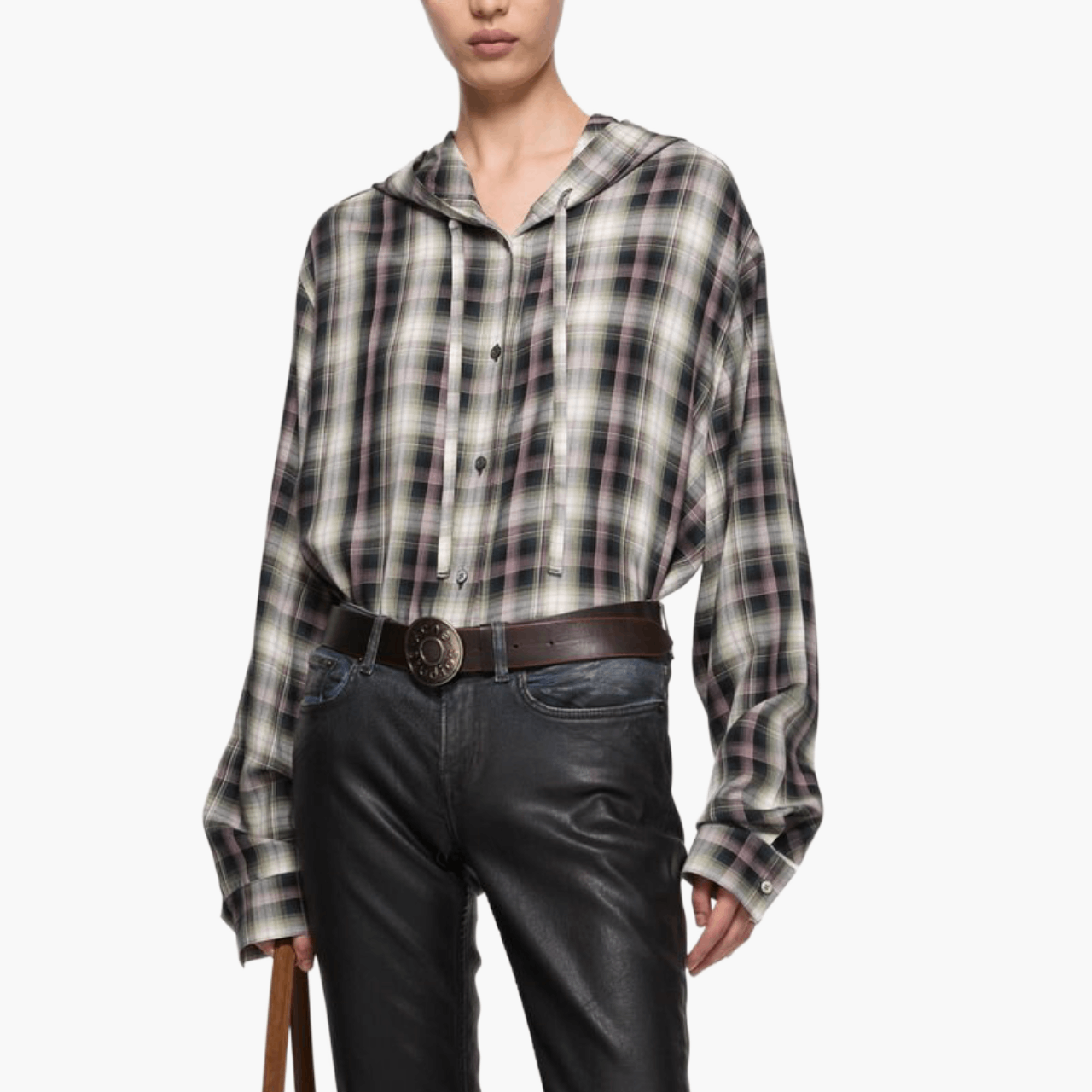 Surchemise à capuche à carreaux noir/vert