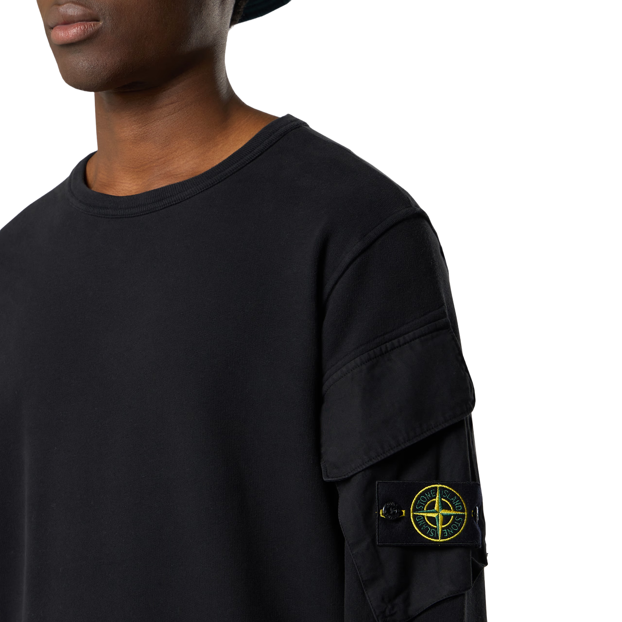 Sweat Stone Island coton bio brossé noir