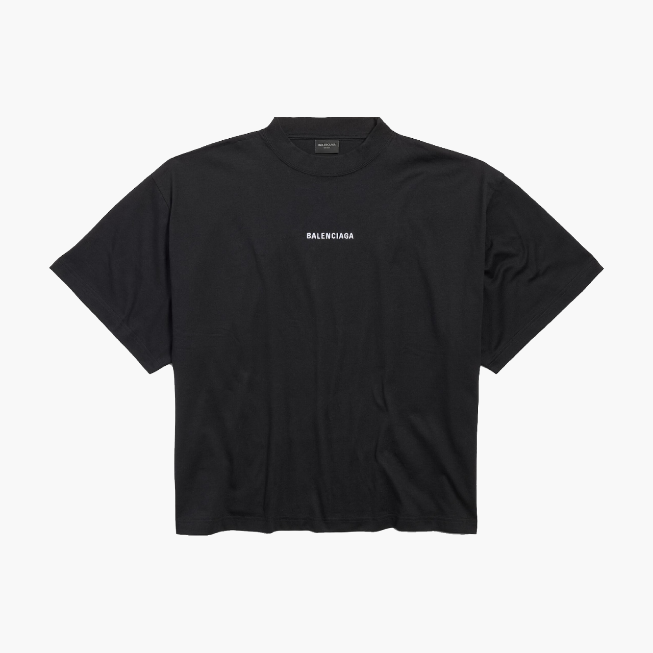 T-shirt Balenciaga Cropped Back noir à plat de face, coupe cropped et logo minimaliste, photo produit Lesthete Concept Store.
