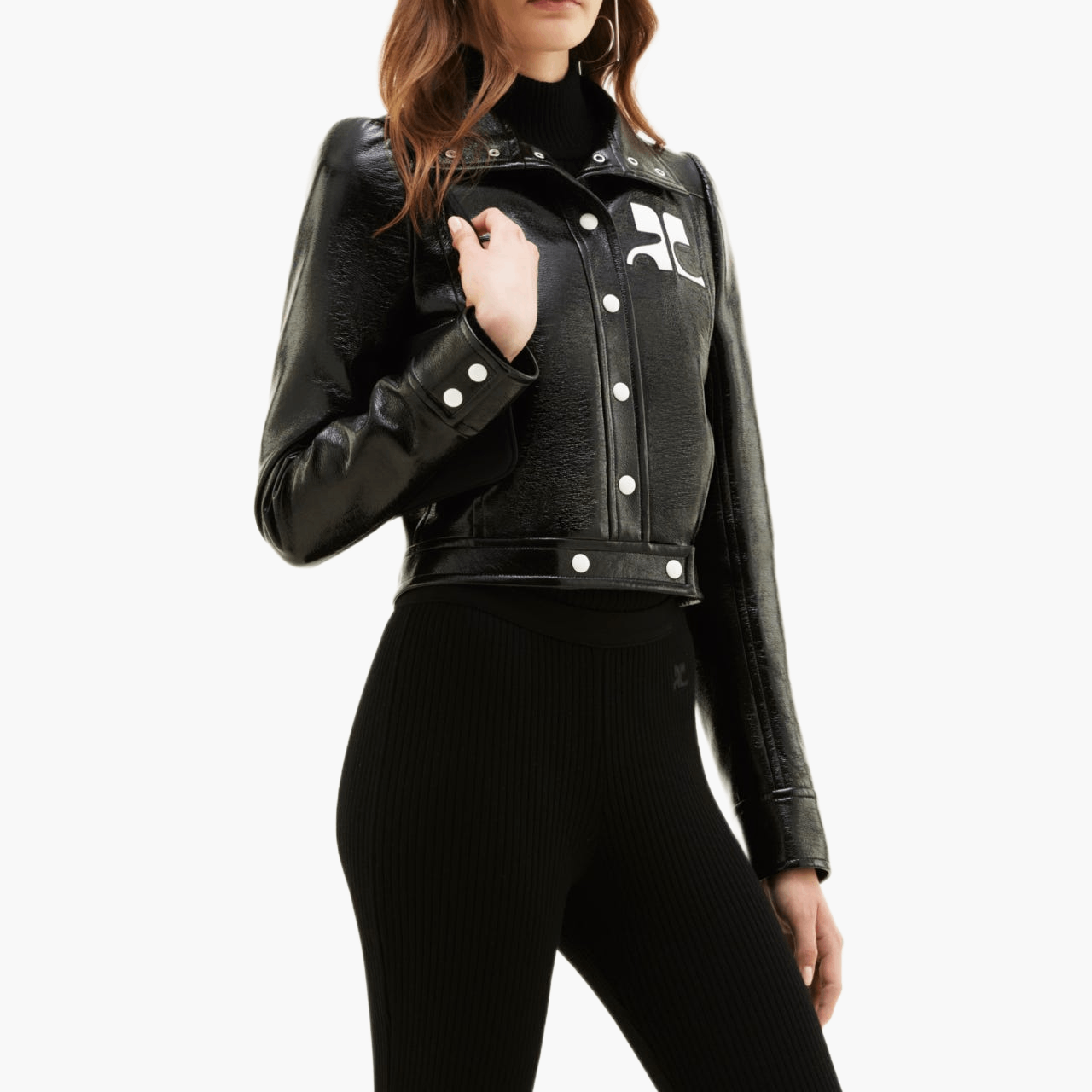 Reissue vinyl stand-up collar jacket — Black