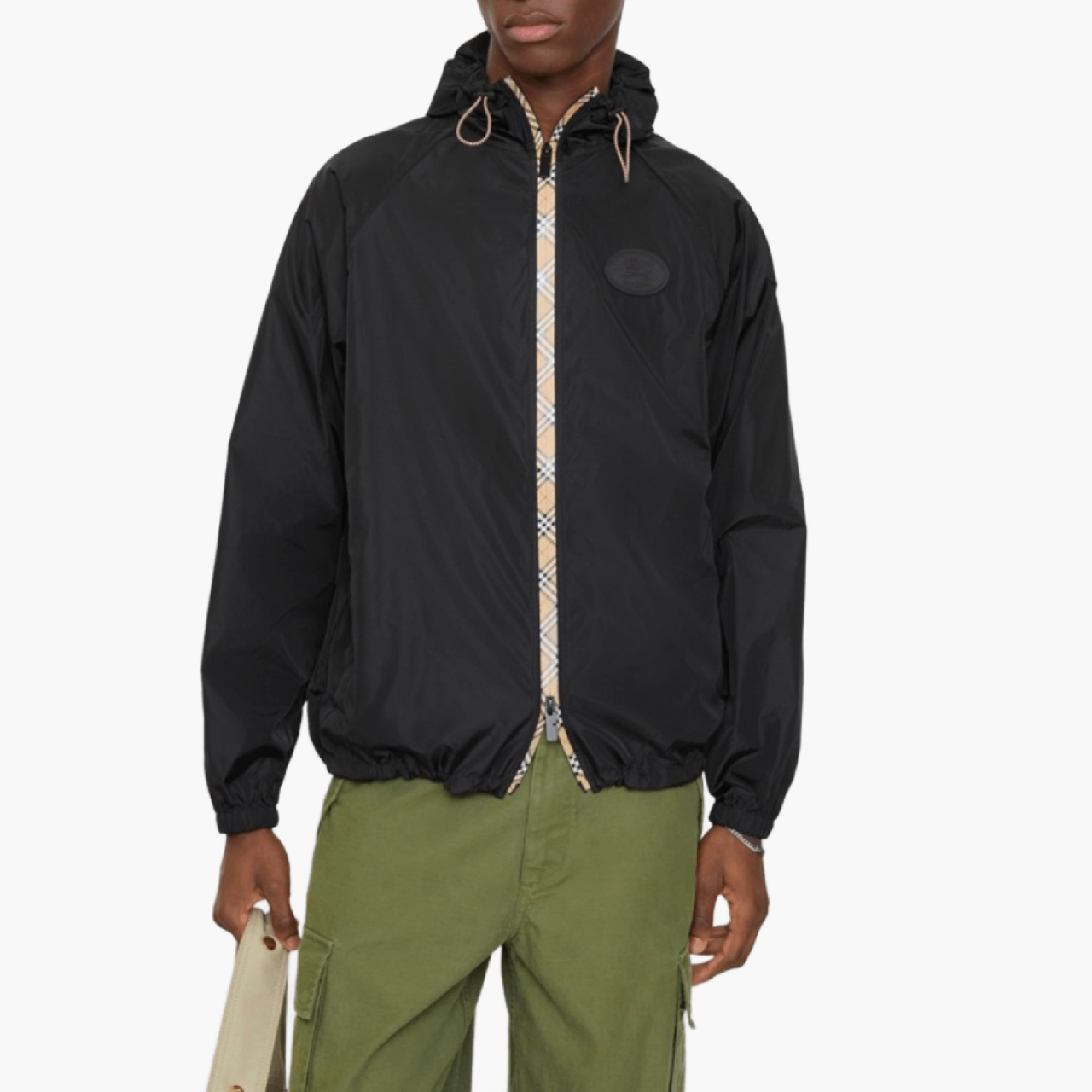 Veste à capuche nylon Check Noir