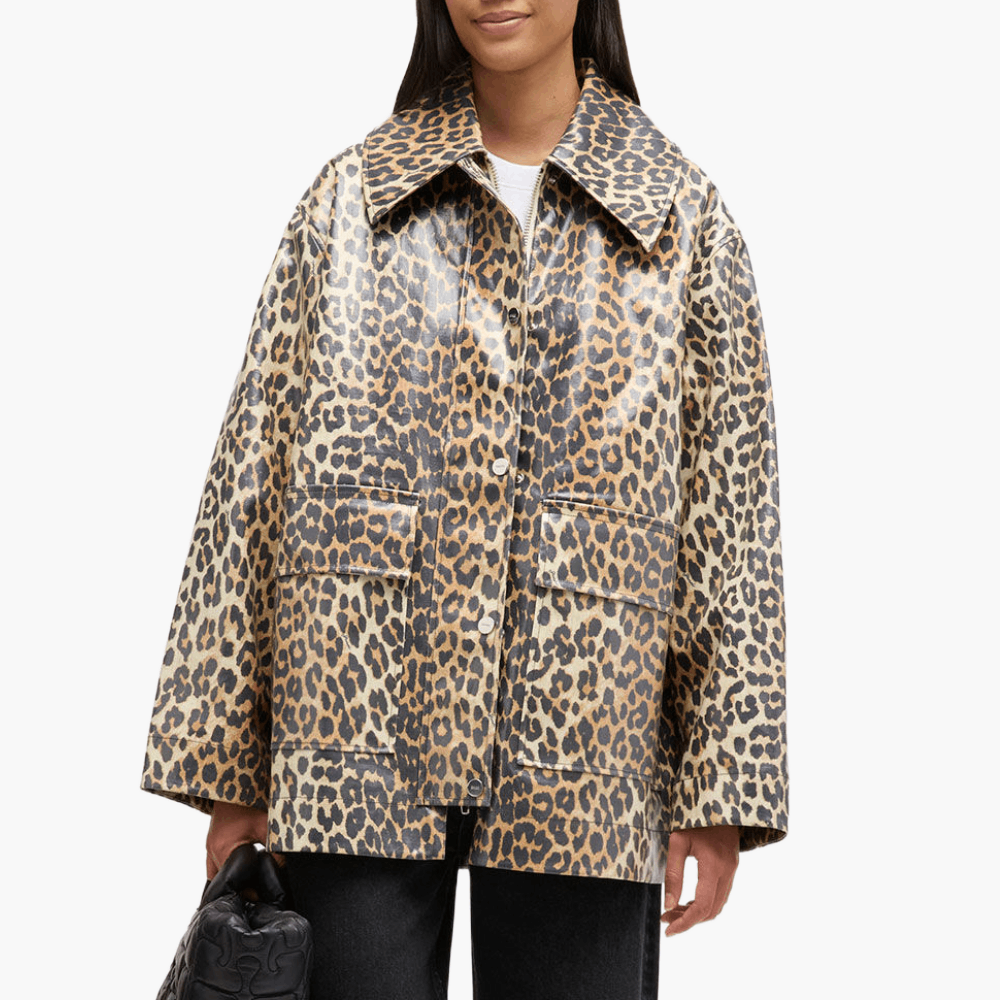 Veste en coton laminé imprimé léopard