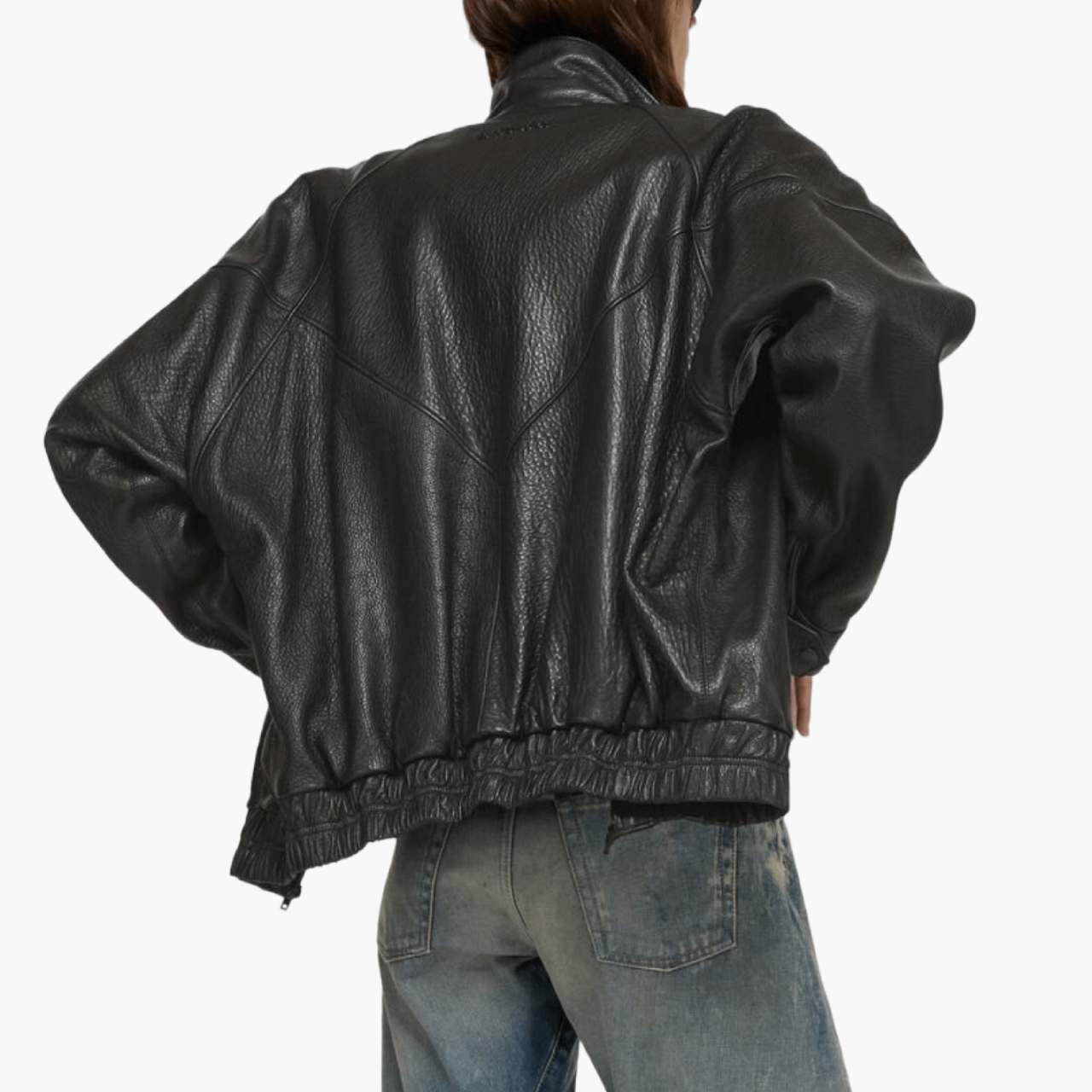 Veste cuir d’agneau col montant