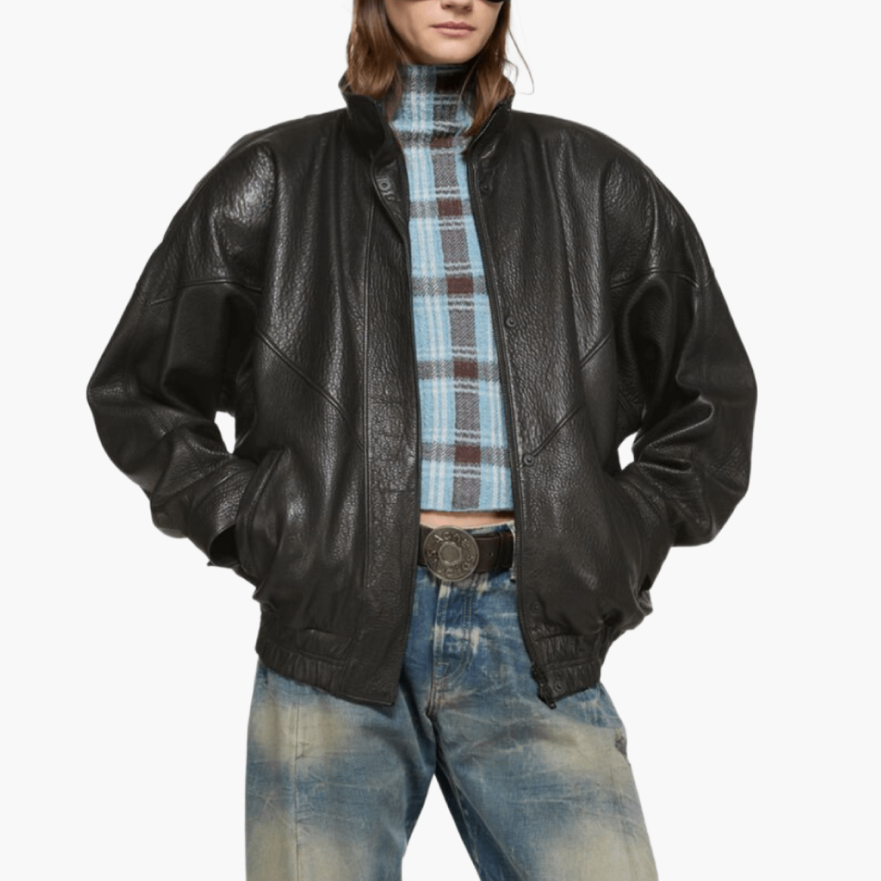 Veste cuir d’agneau col montant