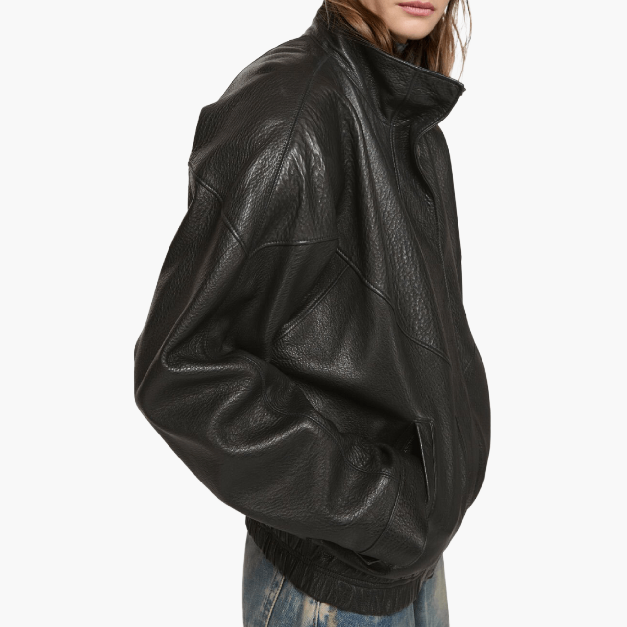 Veste cuir d’agneau col montant