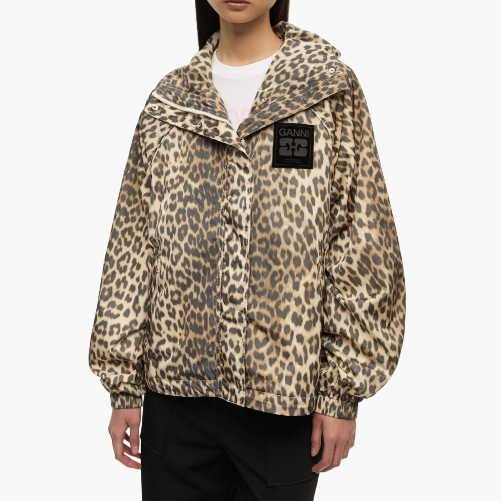 Veste en nylon imprimé léopard