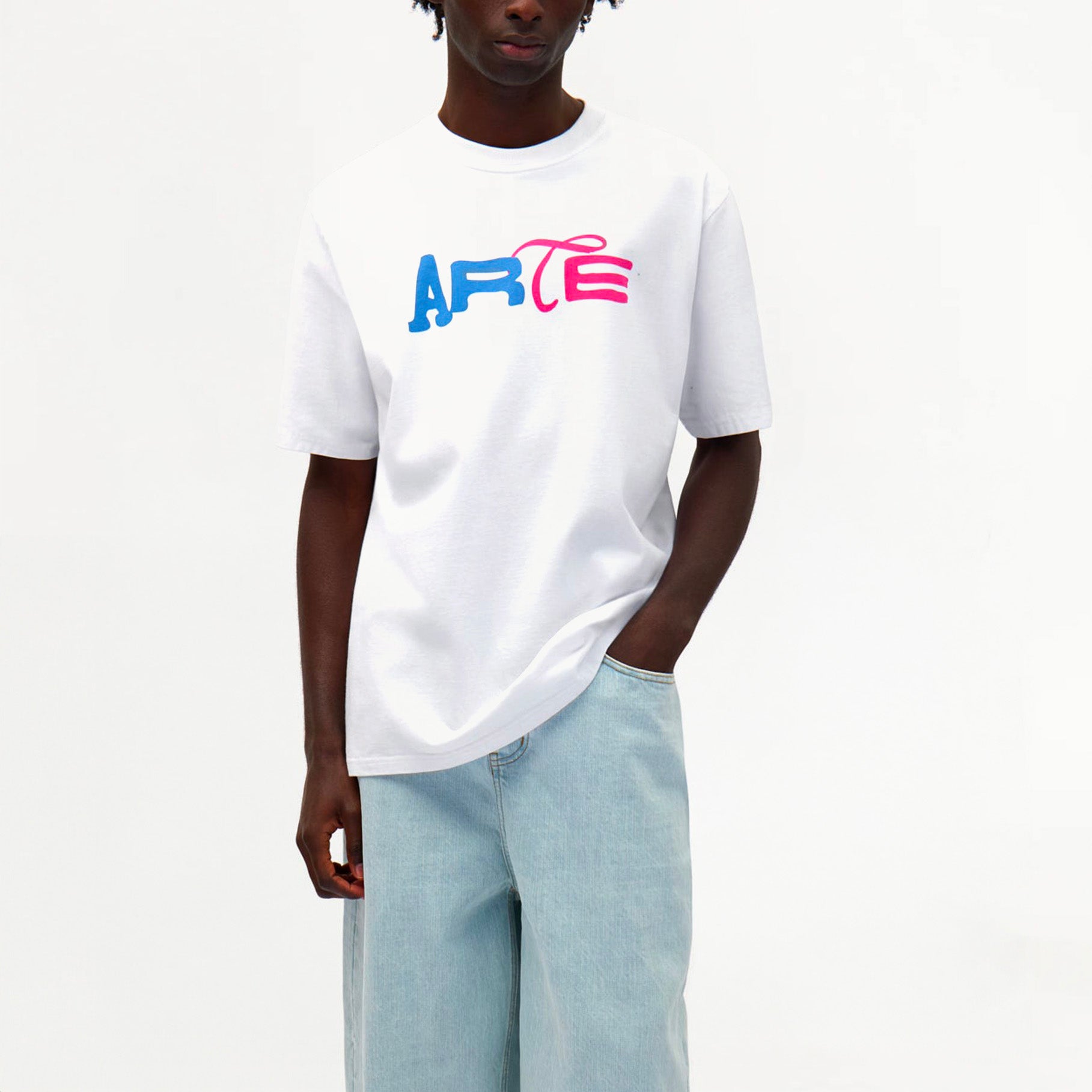 T-shirt Arte 2-Colors Print Blanc/Bleu-Rose