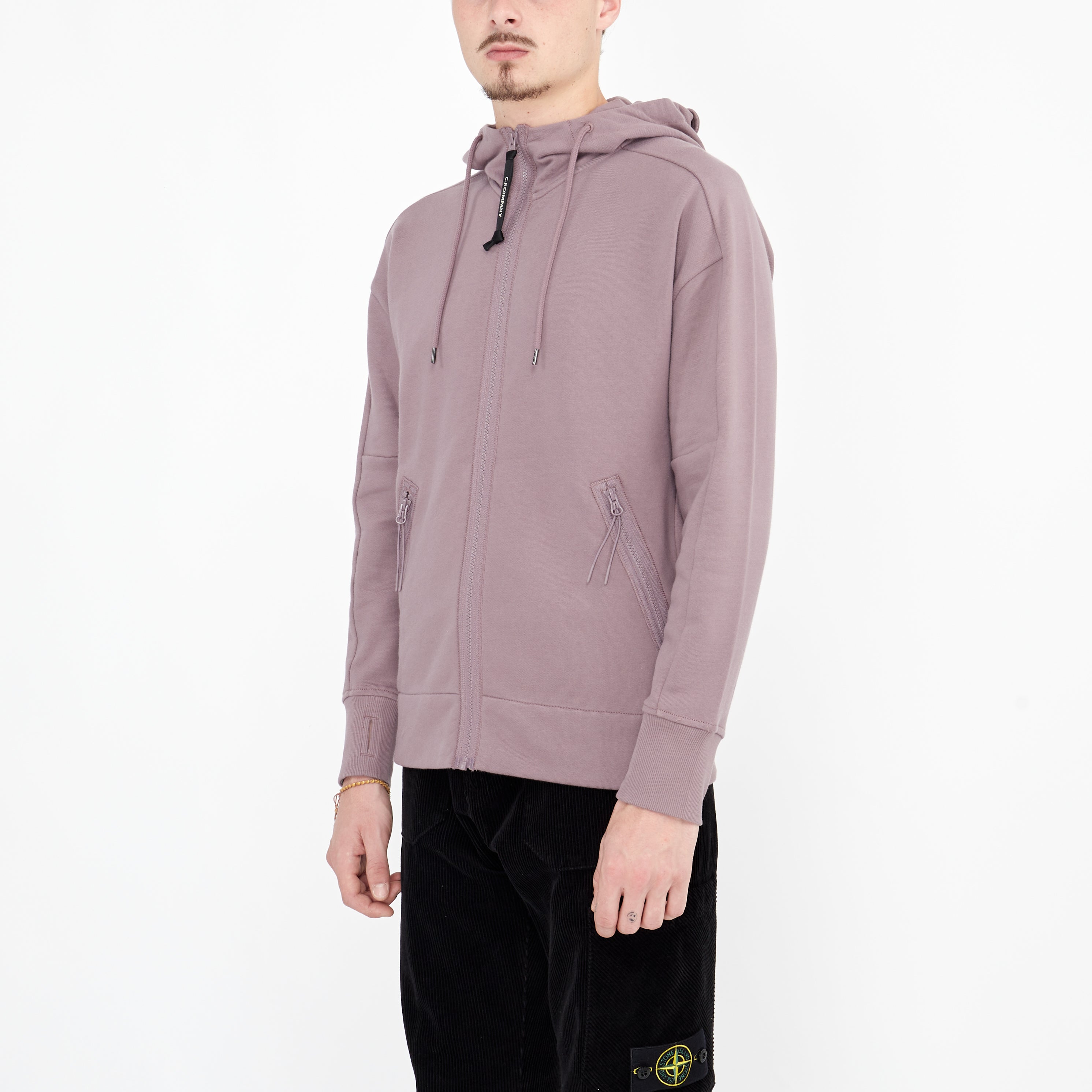 Sweatshirt zippé C.P. Company Diagonal Goggle à capuche Purple Dove