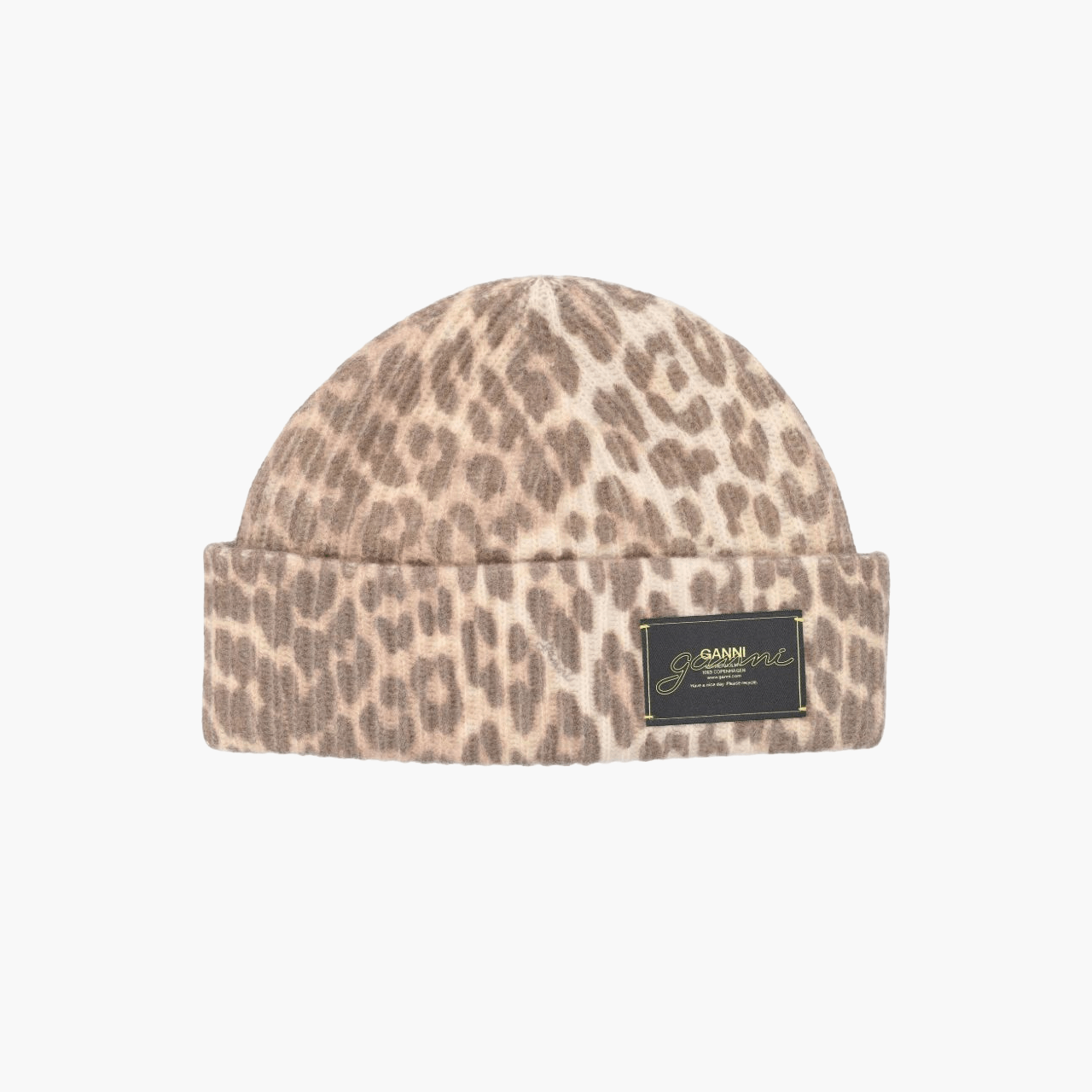Bonnet Ganni Leopard Beige