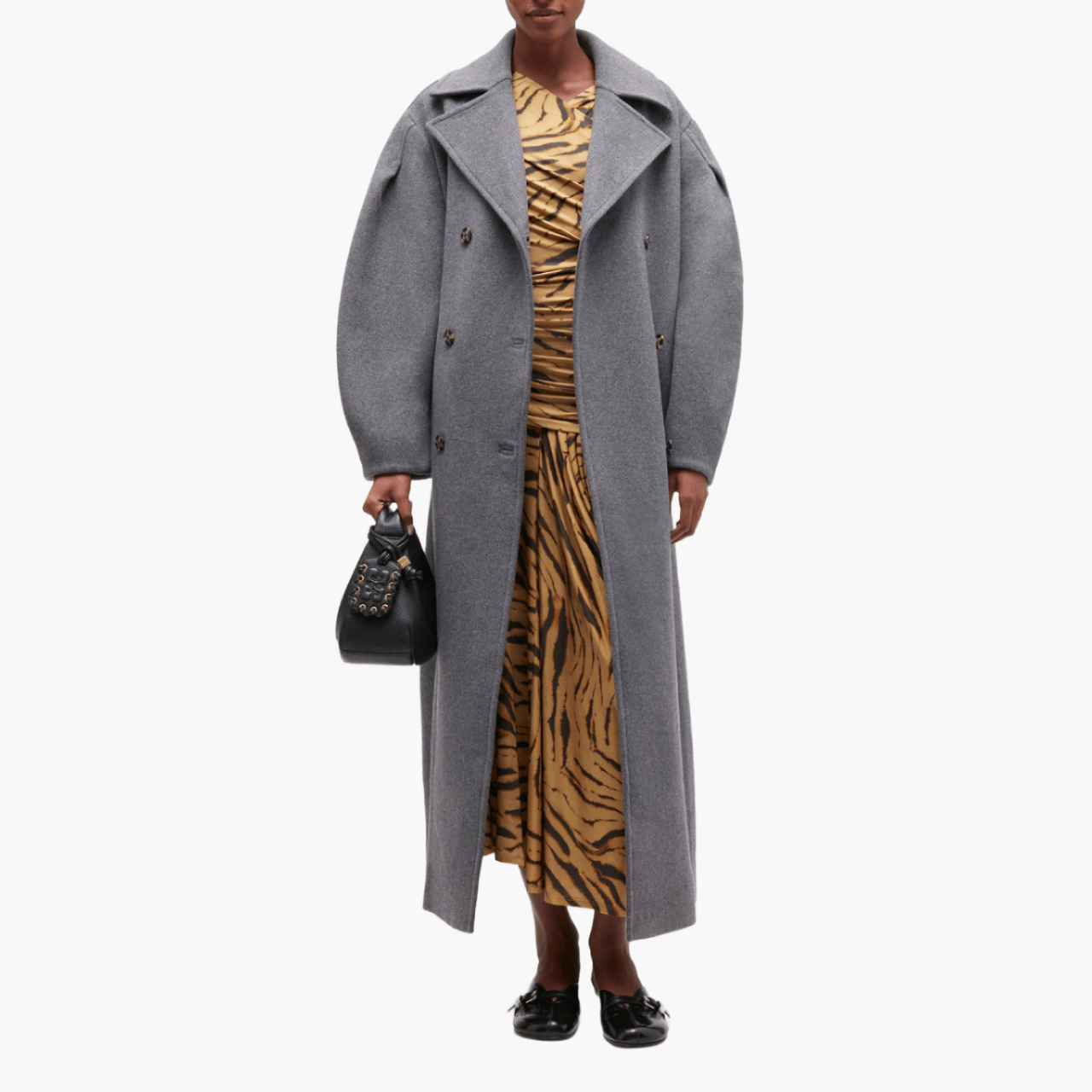 Caban long Ganni Laine Gris