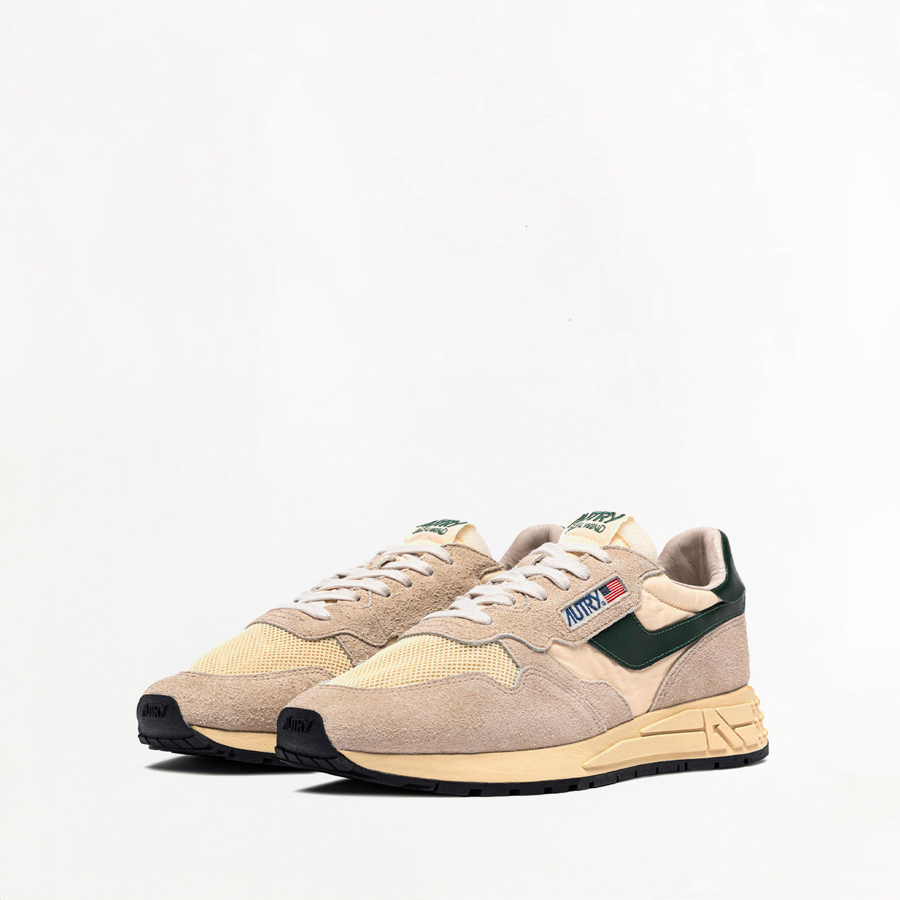 Sneakers Autry Reelwind Low en Nylon, Daim et Cuir Écru et Mountain