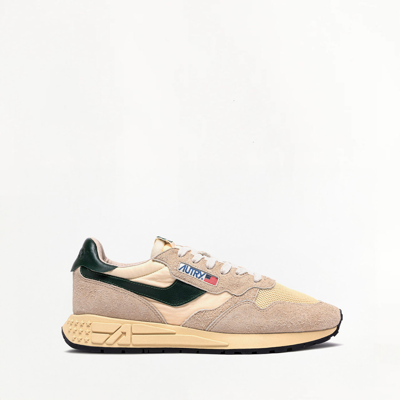 Sneakers Autry Reelwind Low en Nylon, Daim et Cuir Écru et Mountain