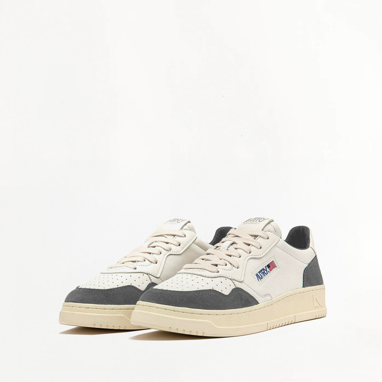 Sneakers Autry Medalist Low en Cuir et Daim Blanc et Gris