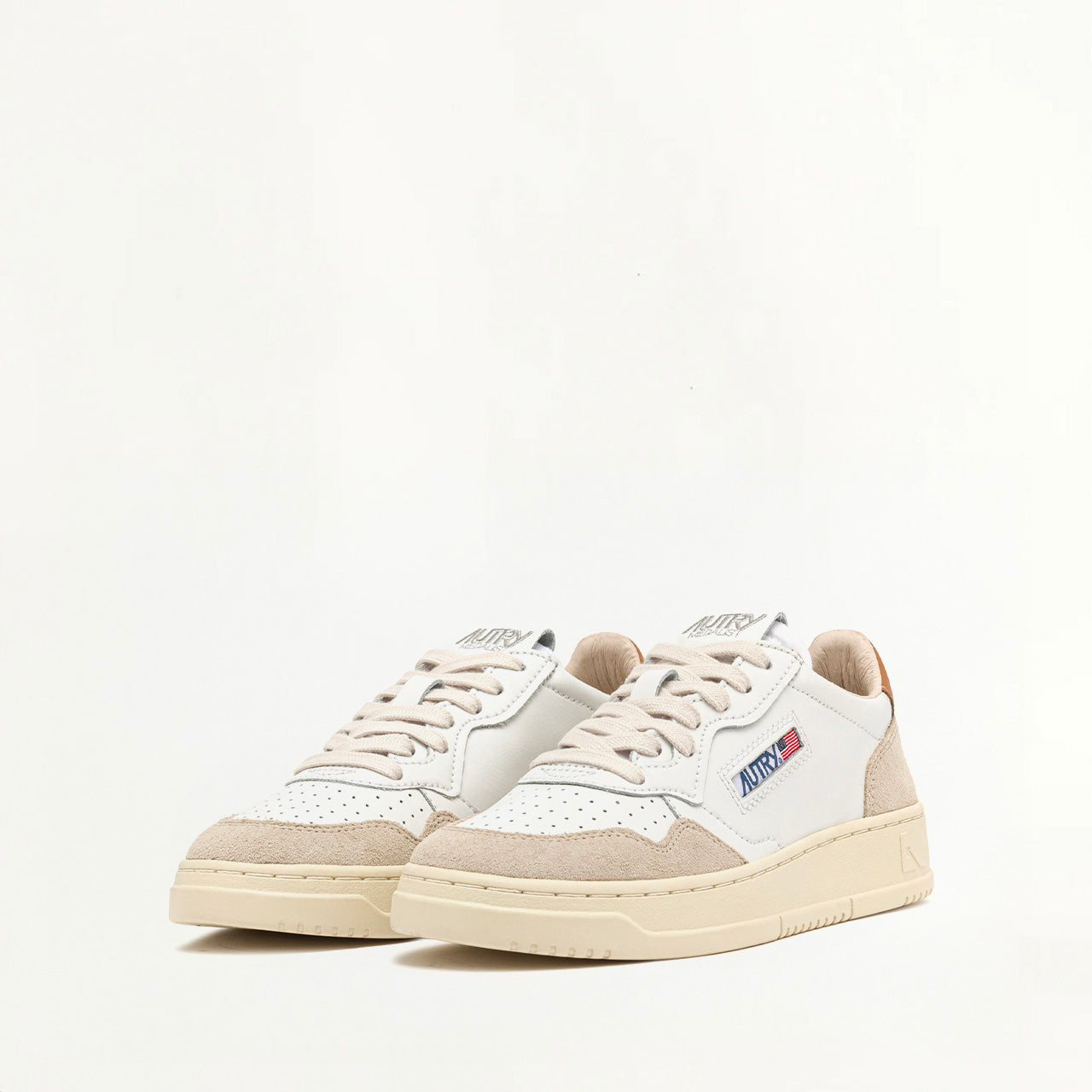 Sneakers Autry Medalist Low en Cuir et Daim Blanc et Orange