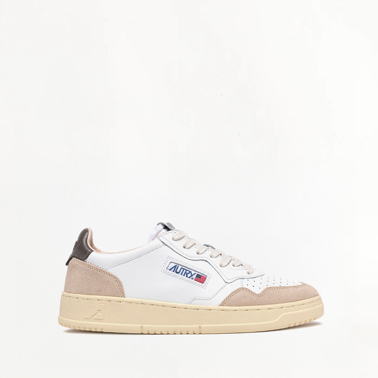 Sneakers Autry Medalist Low en Cuir et Daim Blanc et Marron