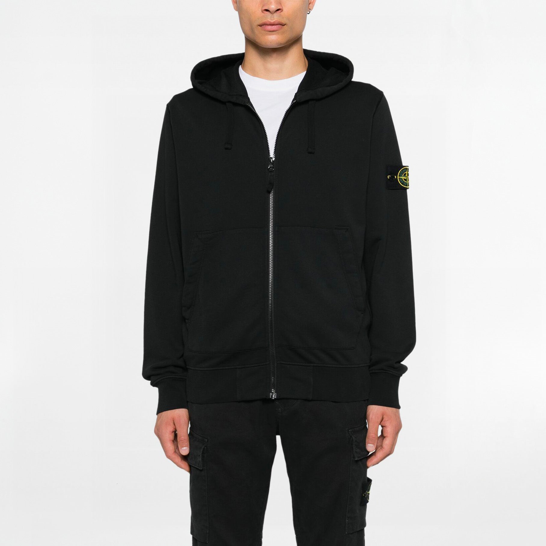 Sweat-shirt Zippé Stone Island Organic Cotton Fleece 6100042 Noir