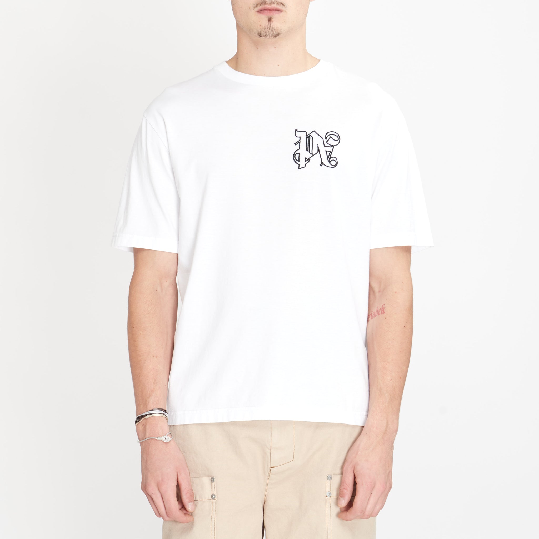 T-shirt Palm Angels Broderie Monogram Blanc