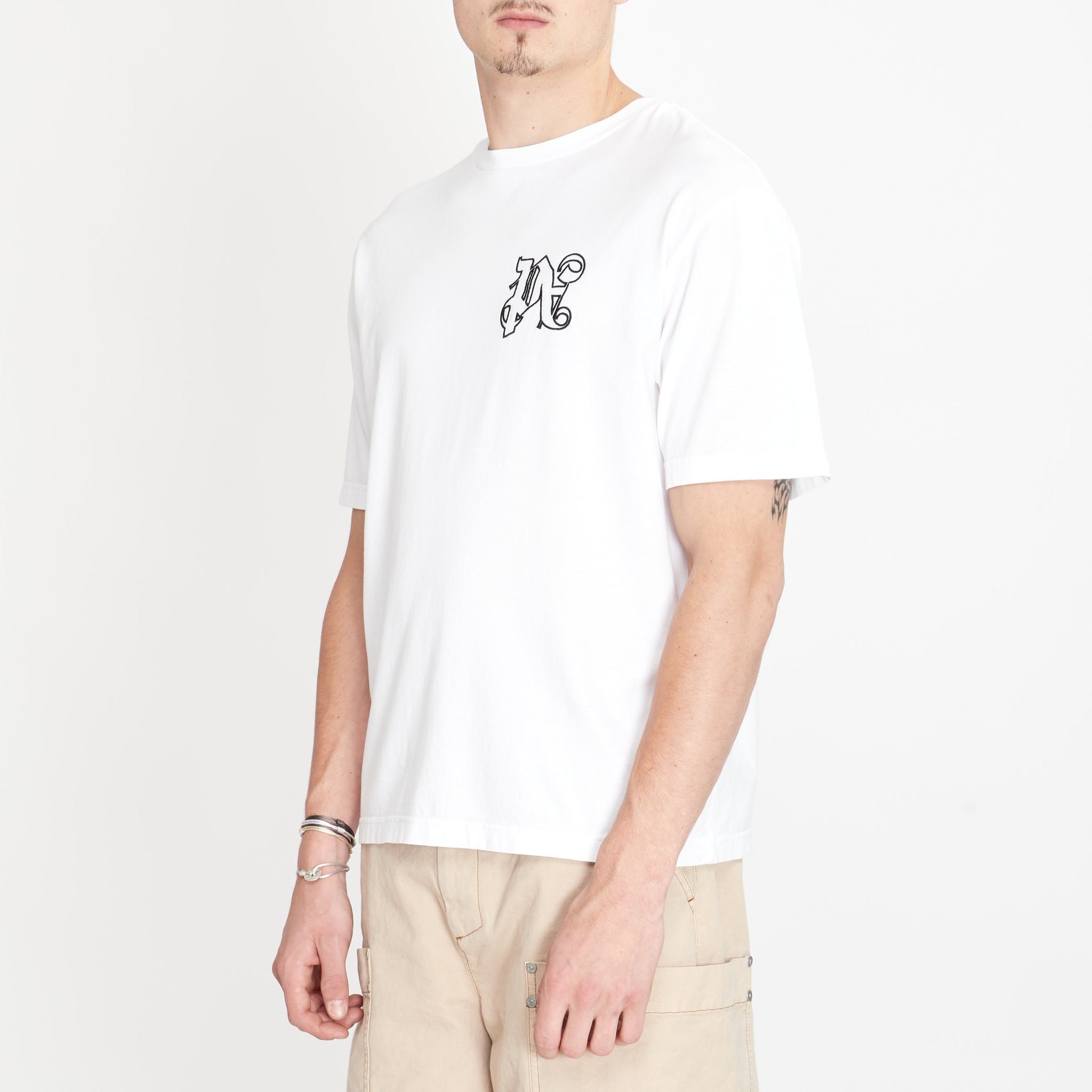 T-shirt Palm Angels Broderie Monogram Blanc